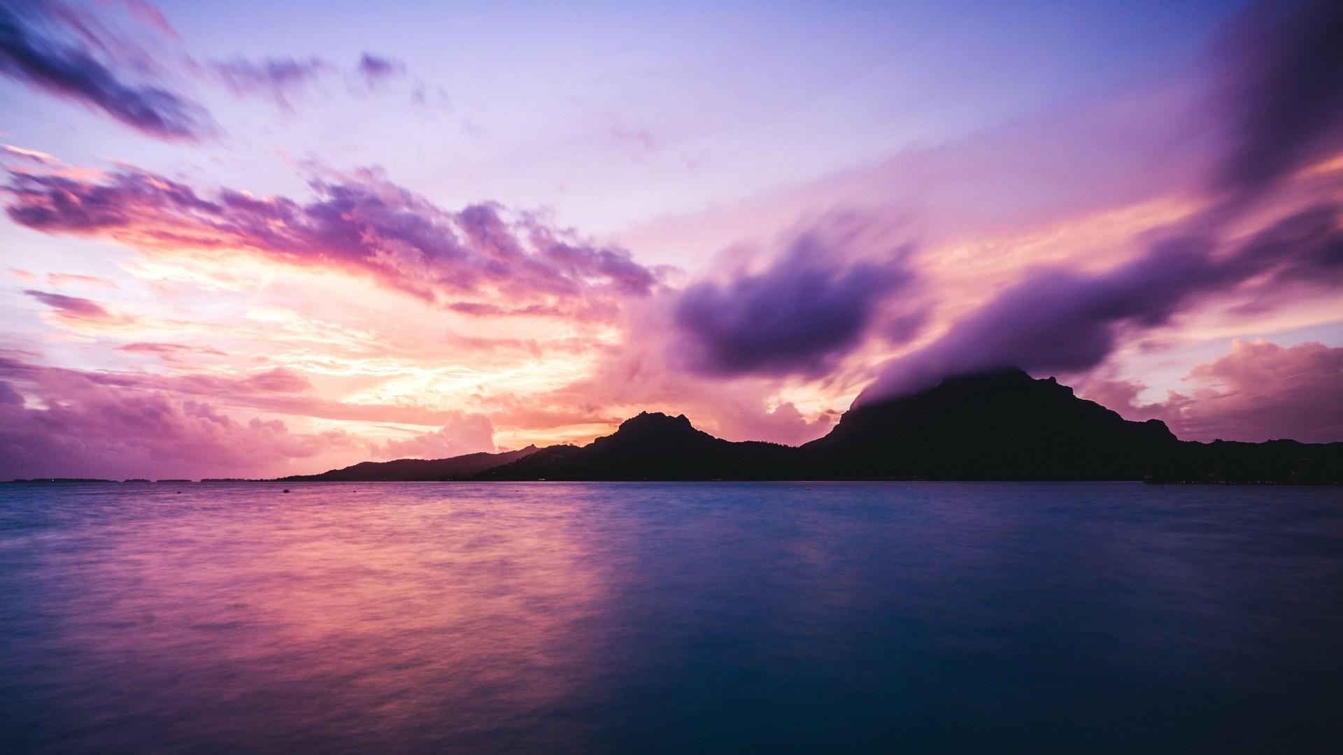 1920x1080 Ocean, rocks, clouds, bora bora, french polynesia. picture, photo, desktop wallpaper