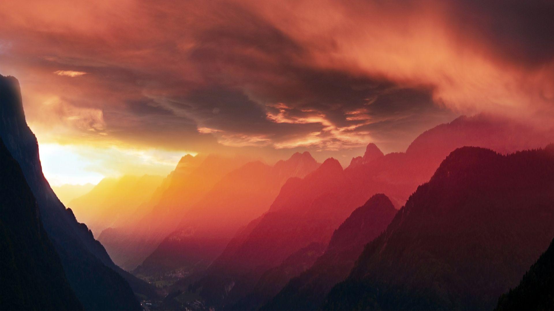 1920x1080 Desktop wallpaper cloudy sky, horizon, mountains, sunset, HD image, picture, background, e2390a