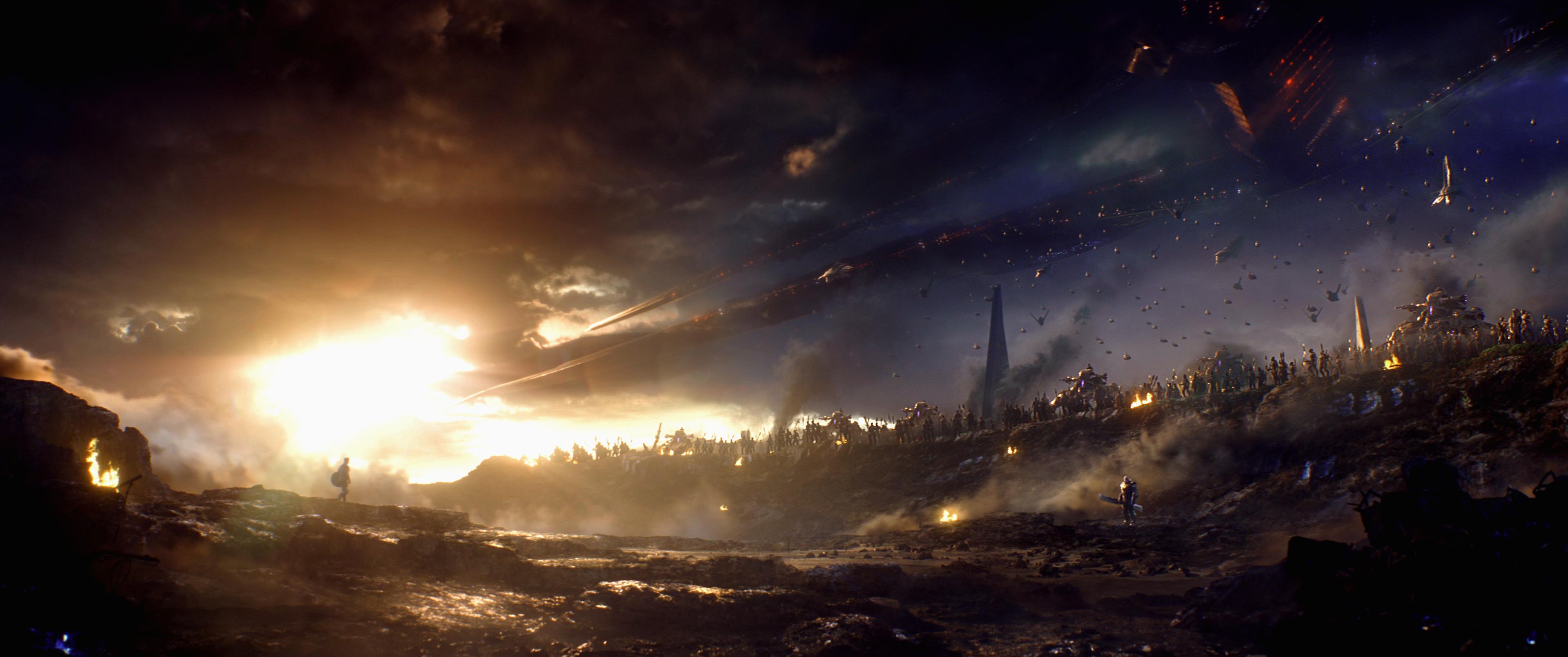 3840x1608 4K image America against Thanos and his army