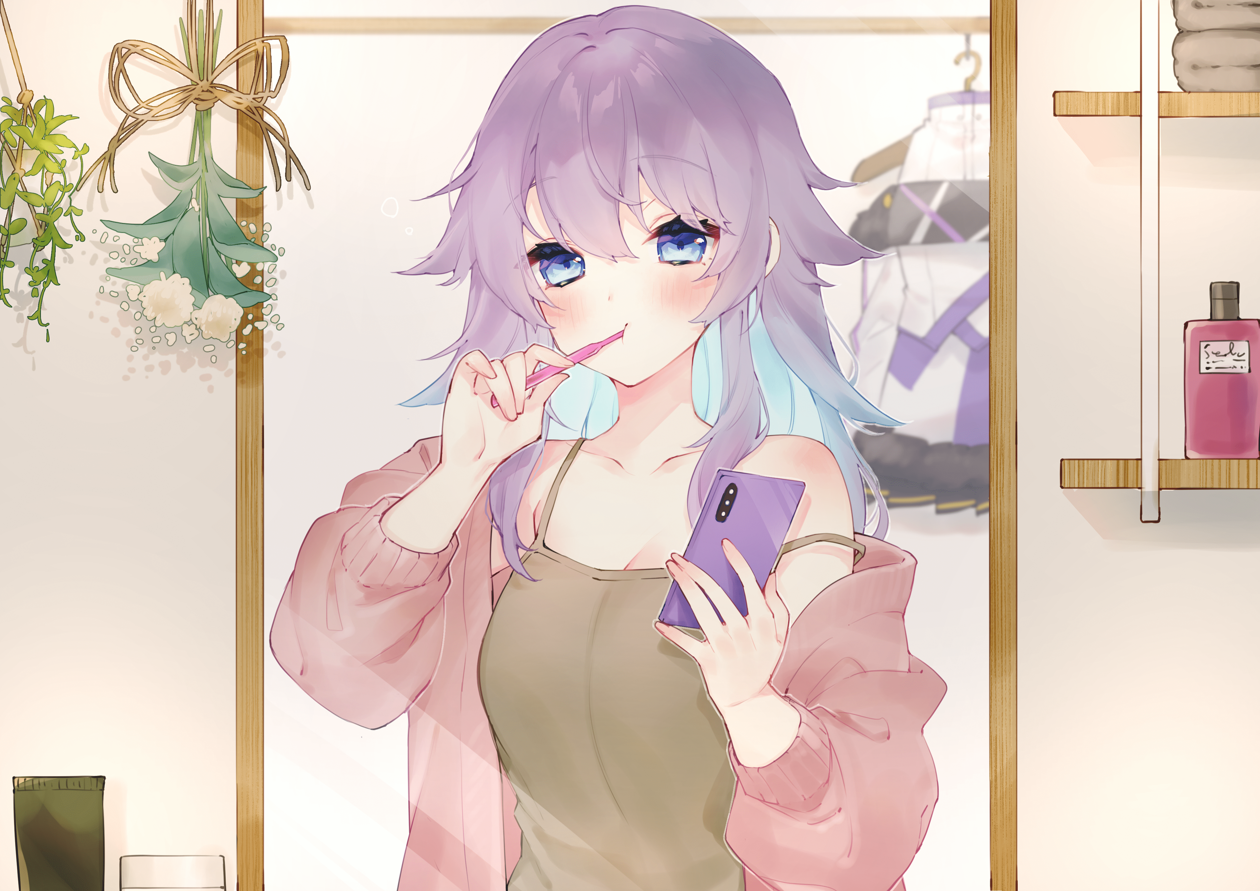 4093x2894 blue eyes bora nun chiyomaru (yumichiyo0606) close long hair nijisanji phone purple hair. konachan.com.com Anime Wallpaper