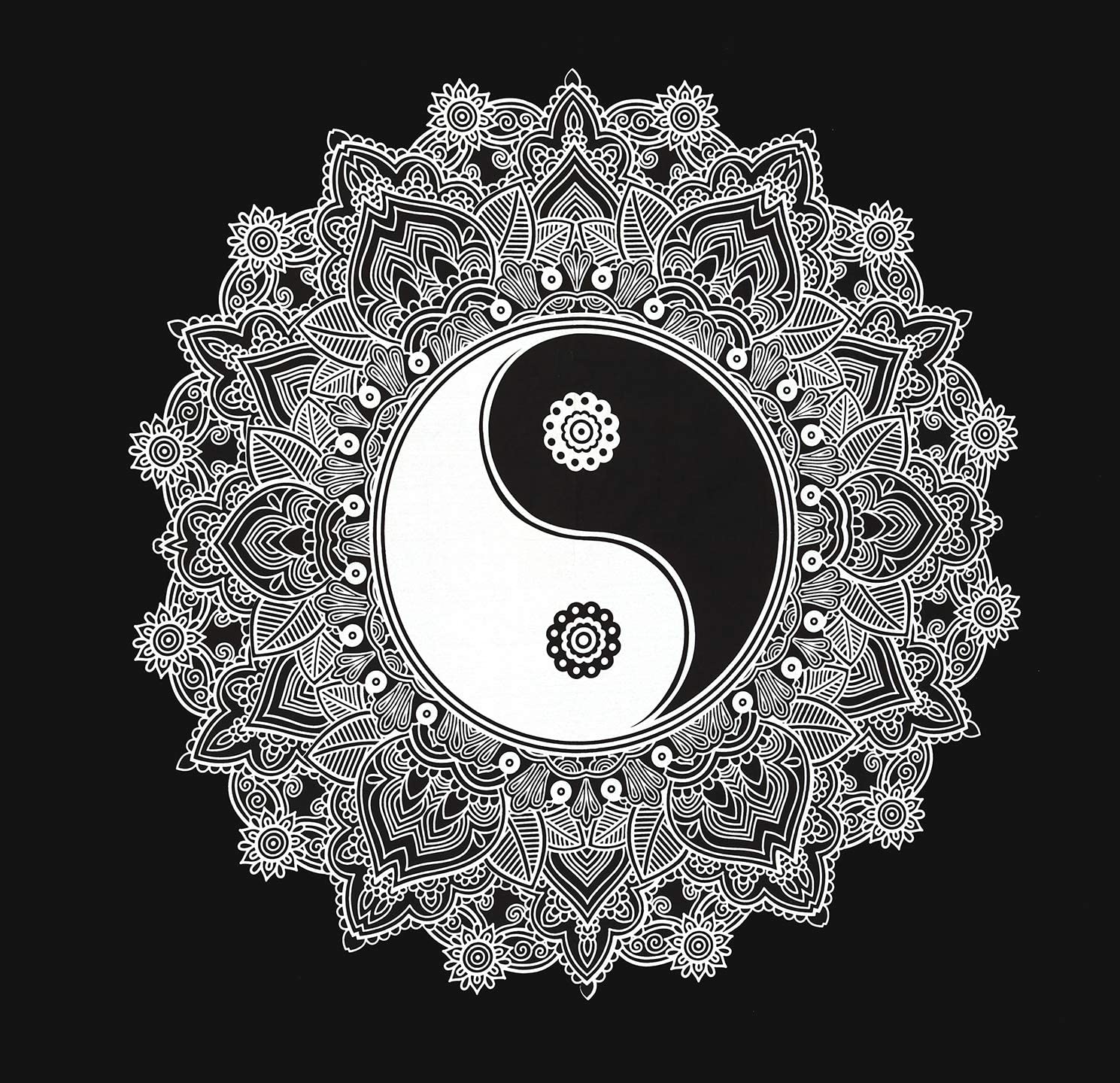1489x1440 Black and White Tapestry, Yinyang Wall Hanging Tapestry, Mandala Tapestries, Indian Traditional Cotton Printed Bohemian Hippie Large Wall Art by SheetKart : Everything Else