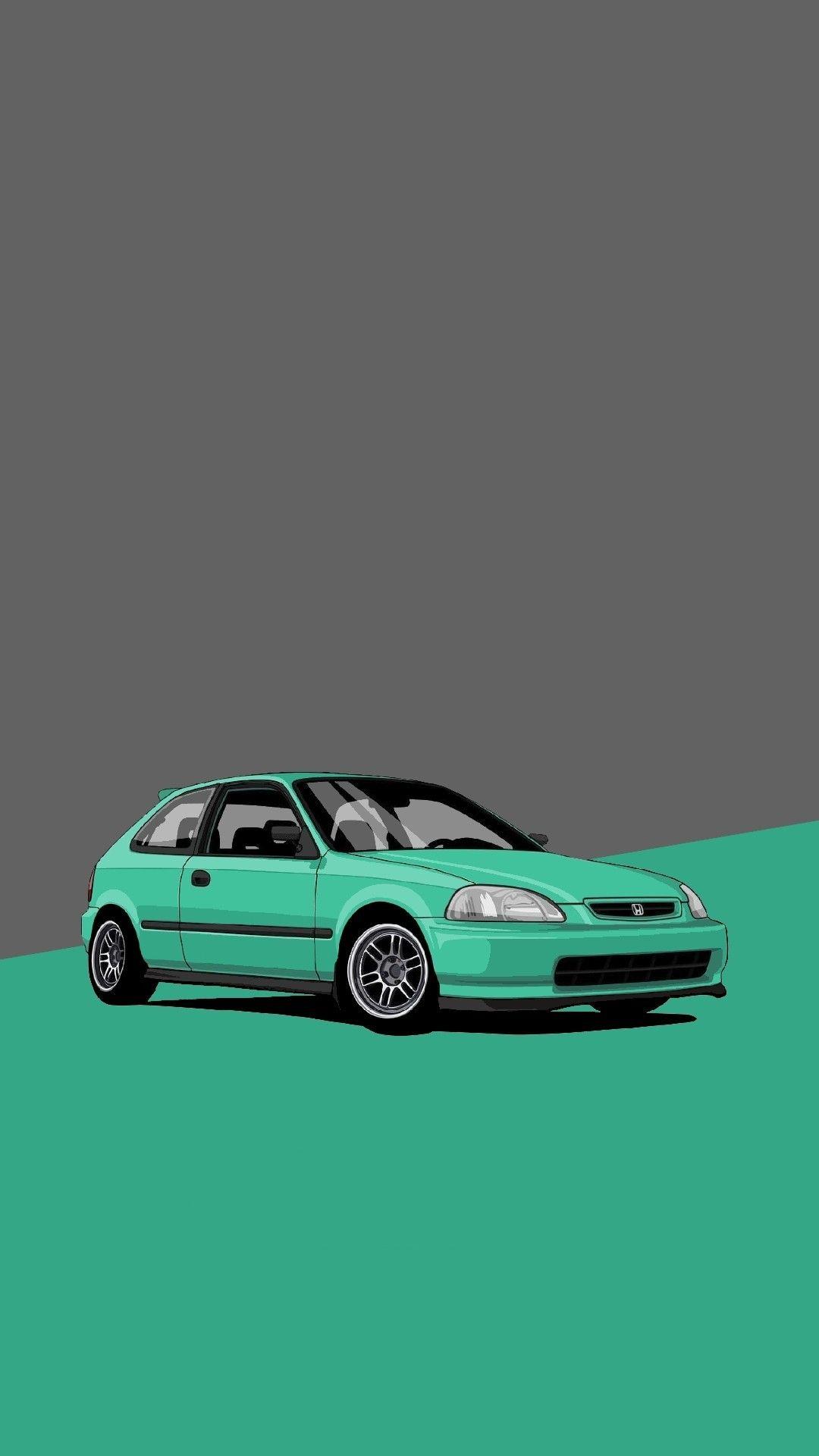 1080x1920 Jdm wallpaper ideas. green honda civic car illustration, black honda civic car illustration, honda civic ek9 art