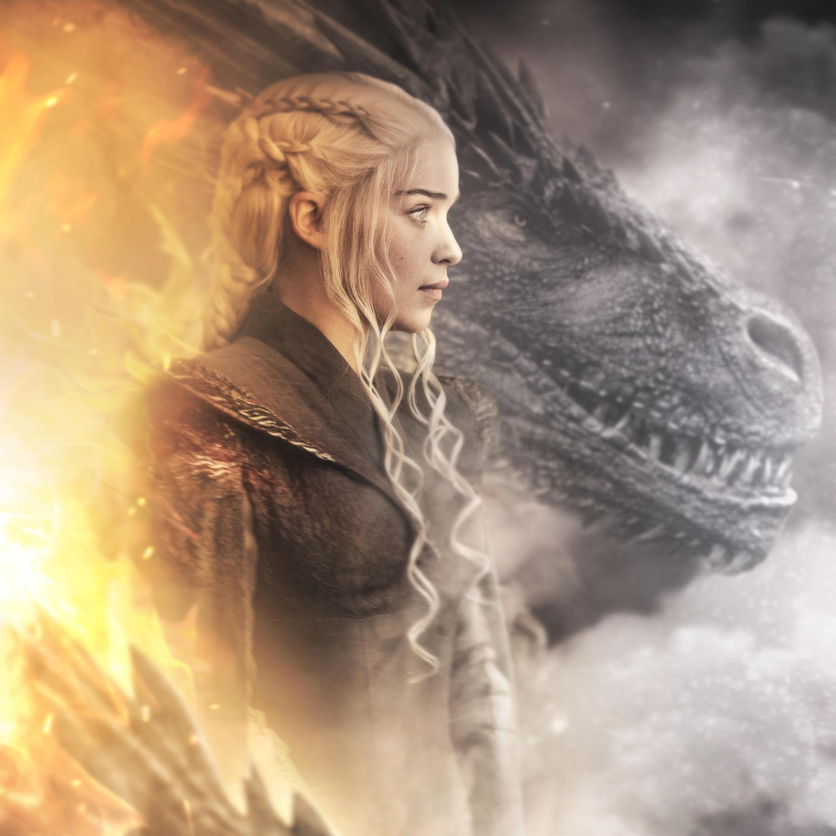 2732x2732 Daenerys Targaryen Wallpaper 4K, Emilia Clarke, Dragon, Movies