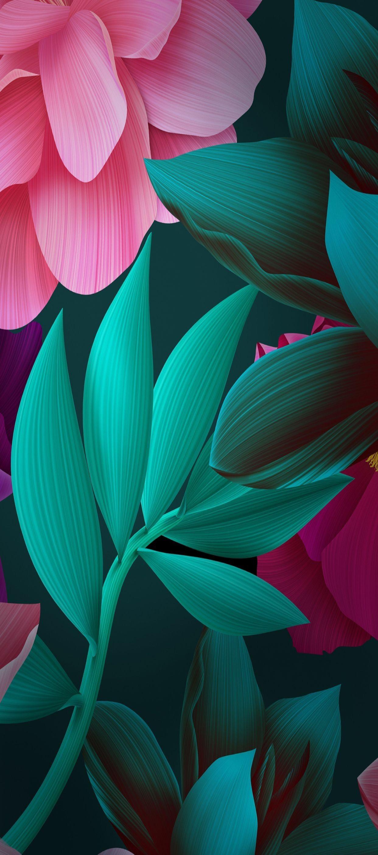 1242x2808 Pink Neon Glowing Light Different Flower Nature Electric Bright