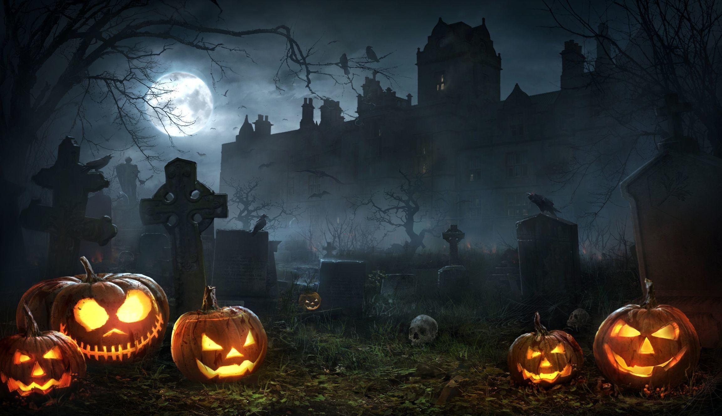 2304x1327 Graveyard Wallpaper. Halloween background, Spooky halloween picture, Halloween picture