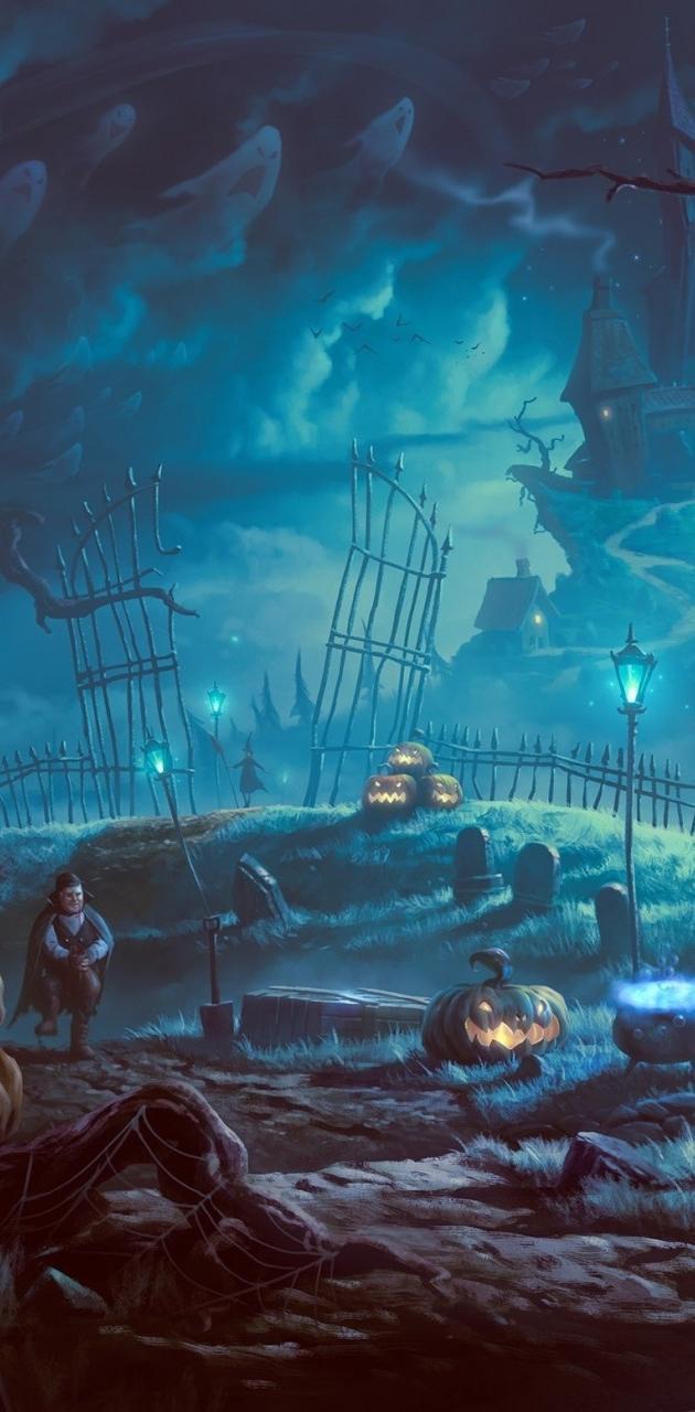 630x1280 Halloween Graveyard wallpaper