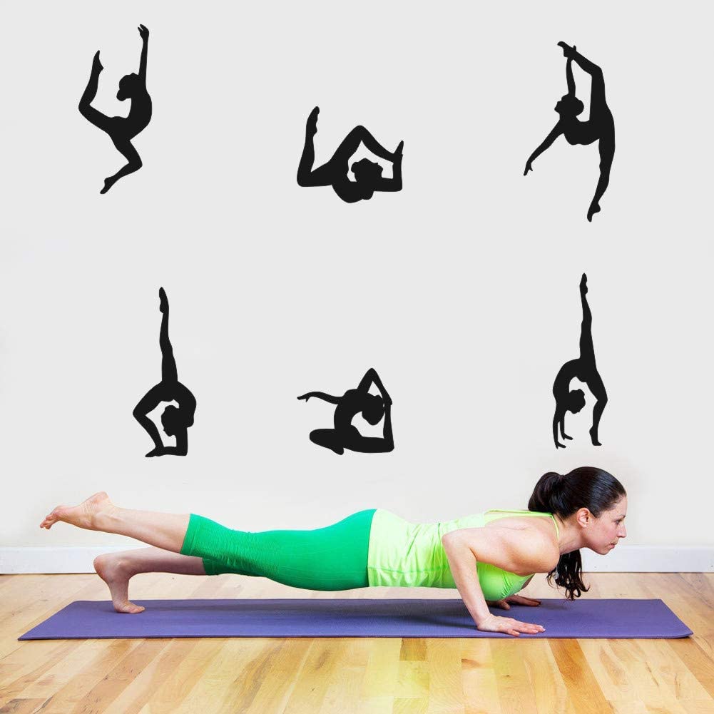1001x1001 Yoga Wall Sticker Vinyl Yoga Poses Silhouette Wallpaper Woman Exercise Meditation Wall Decal for Yoga Studio or Home, Black