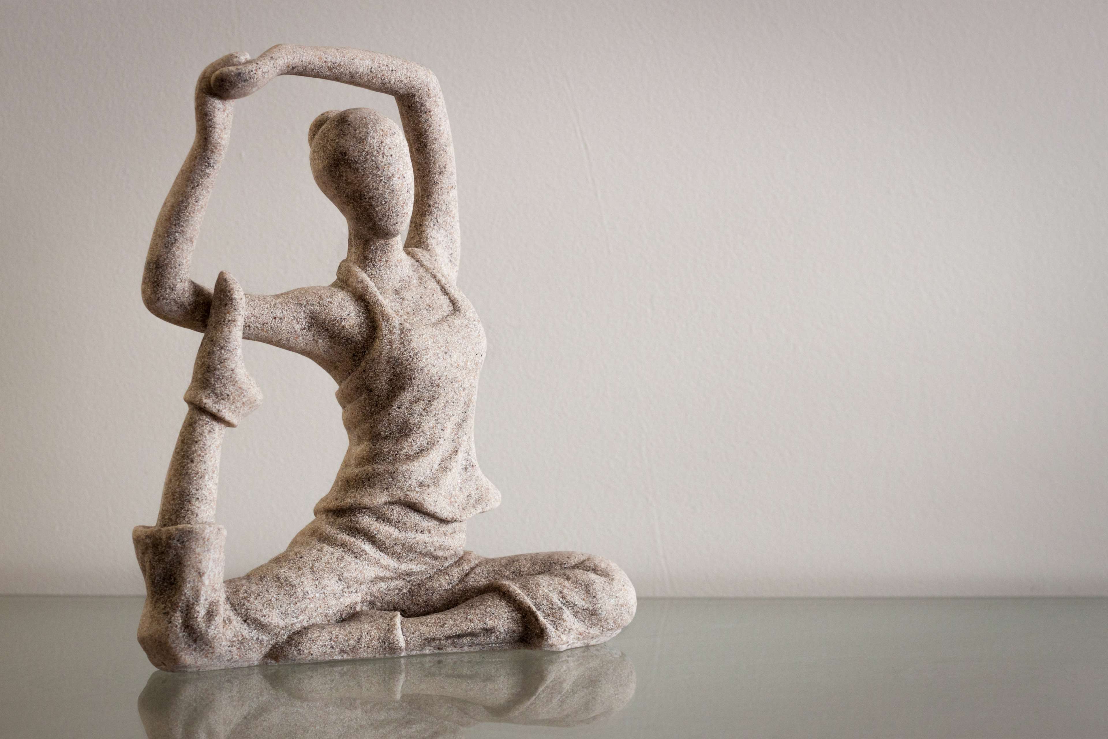 3840x2560 female yoga figurine, femininity, soft light on figurine, soft tones, yoga female position, yoga figurine, yoga pose, yoga statue 4k wallpaper