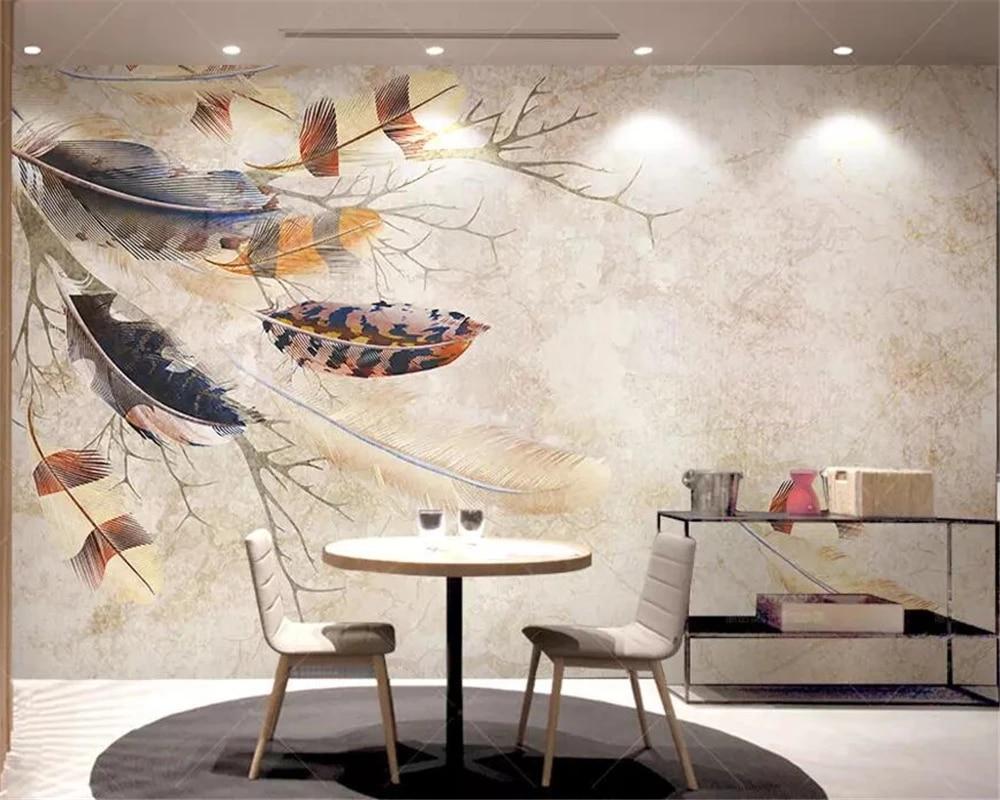1000x800 wellyu Custom wallpaper 3D photo murals color feather watercolor texture branches vintage American TV background wall paper 3D. Wallpaper