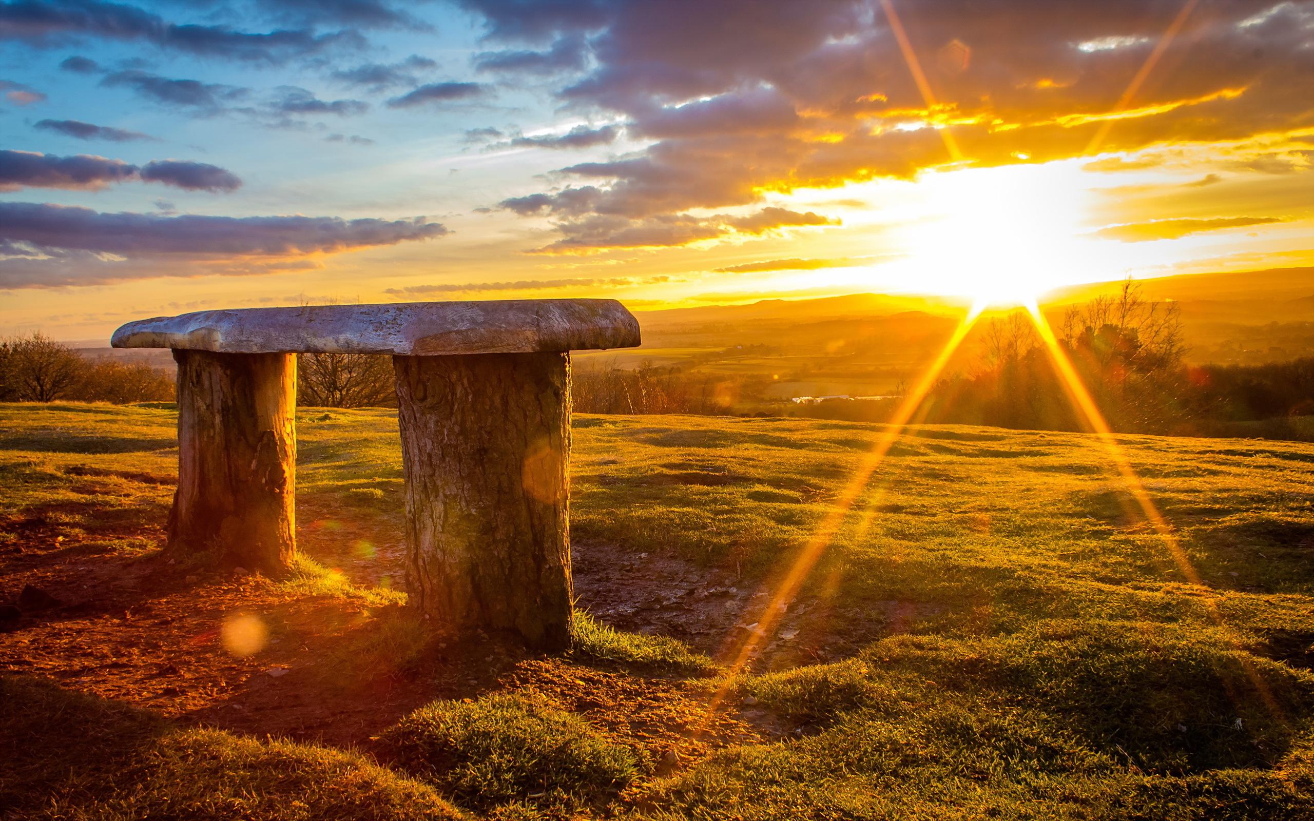2560x1600 bench, Sunset, Sunrise, Landscape, Sky, Mood Wallpaper HD / Desktop and Mobile Background
