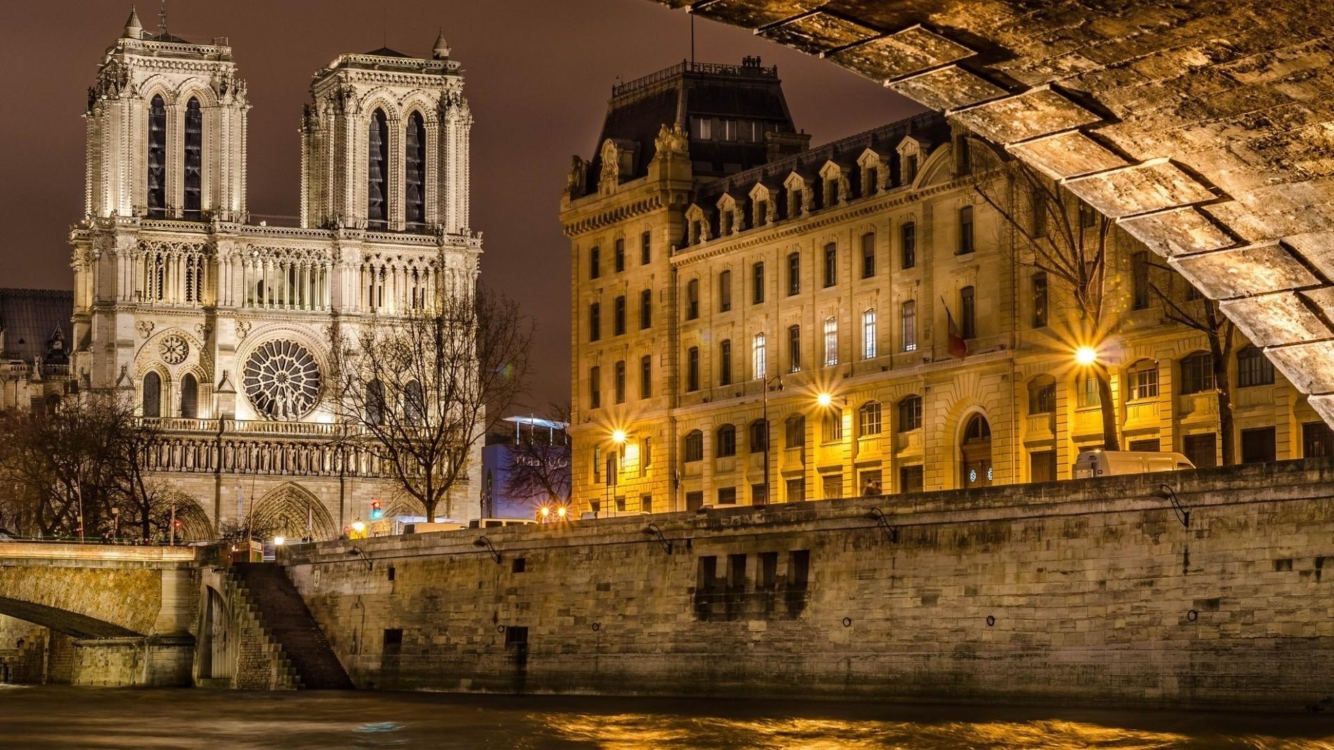 1920x1080 architecture, Cityscape, City, Building, Old Building, Street, Cathedral, Street Light, Paris, France, Notre dame, River, Bridge, Trees, Lamps Wallpaper HD / Desktop and Mobile Background