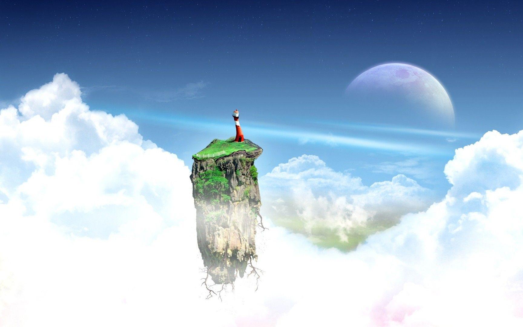 1728x1080 Lighthouse on floating island wallpaper. Island wallpaper, Sky wallpaper, 46 wallpaper
