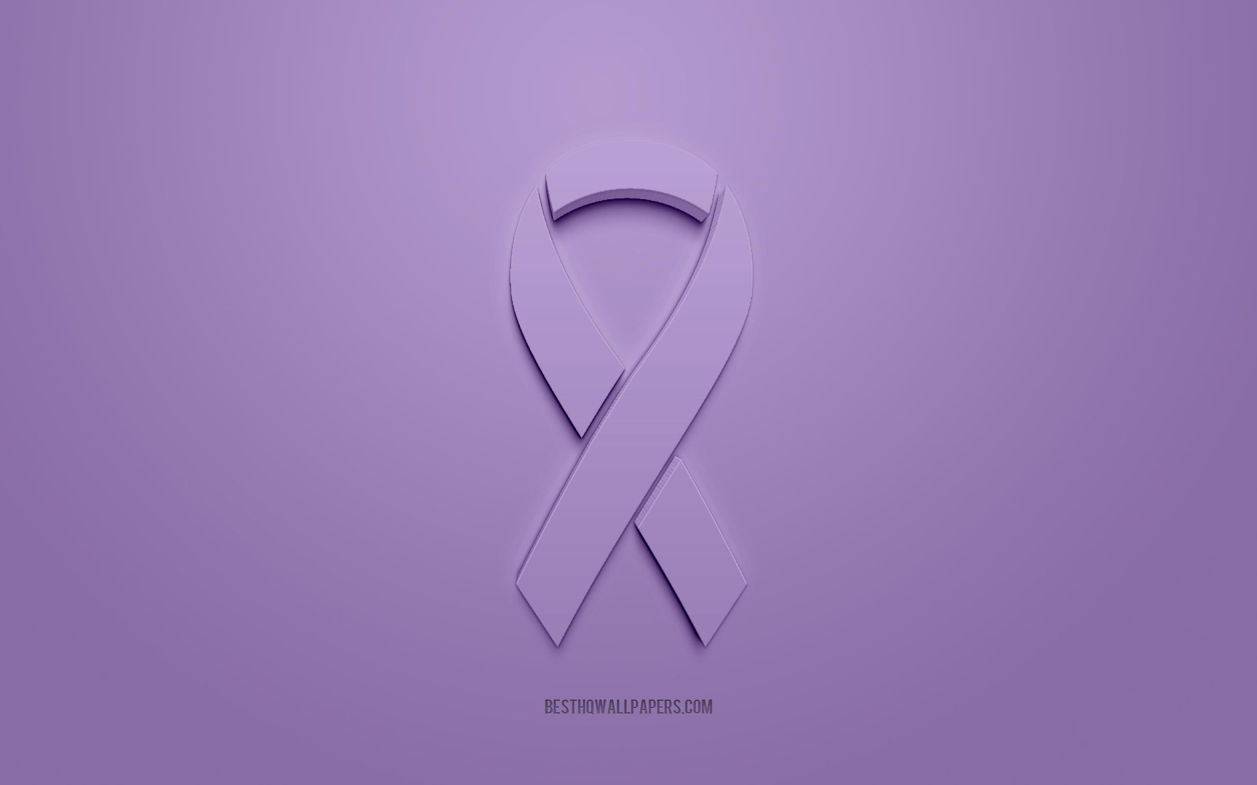 2560x1600 Download wallpaper All Cancer ribbon, creative 3D logo, purple 3D ribbon, All Cancer Awareness ribbon, All Cancer, purple background, Cancer ribbons, Awareness ribbons for desktop with resolution 2560x1600. High Quality HD picture
