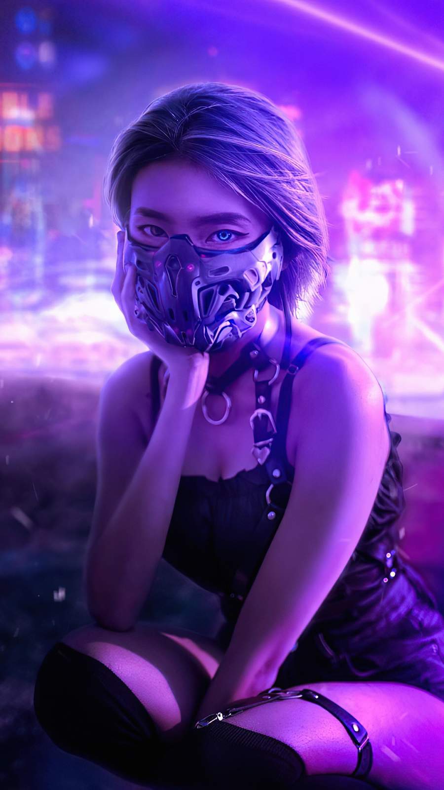 900x1600 Cyberpunk Girl Mask Wallpaper : iPhone Wallpaper