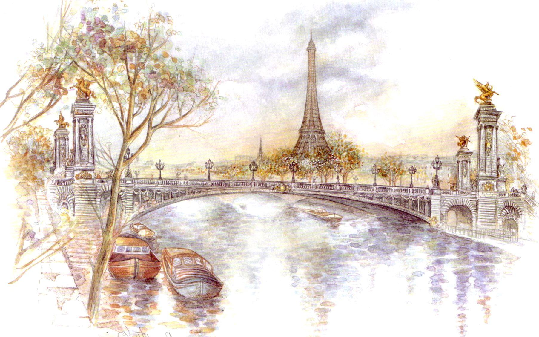 1805x1128 Paris Drawing Wallpaper.com. Free for personal use