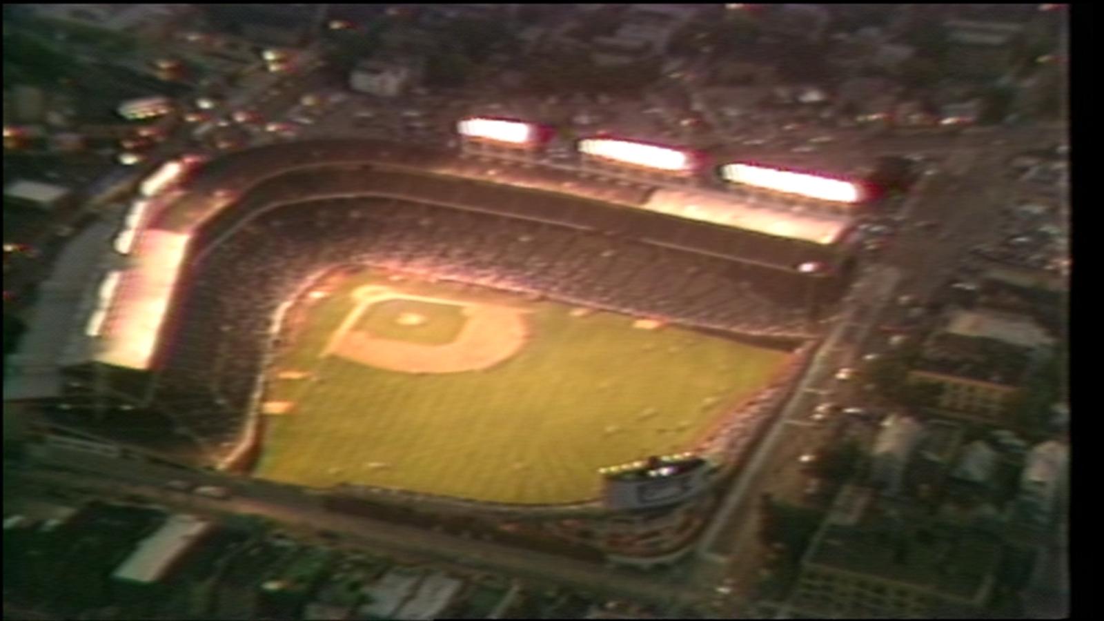 1600x900 Wrigley Field illuminated night lights 30 years ago today