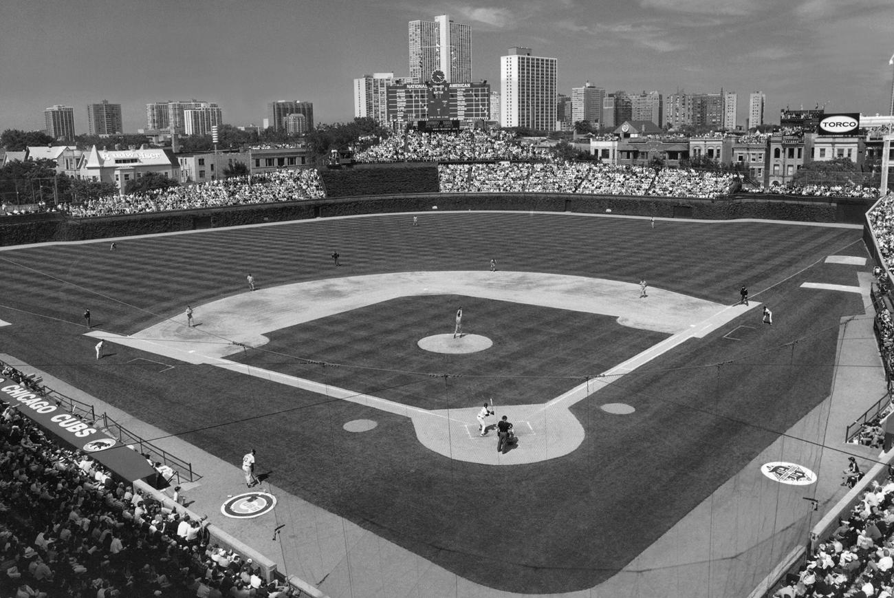 1300x869 Framed Print of Black & White Wrigley Field Inside View Of Ballpark