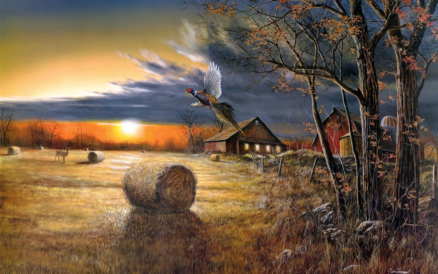 Autumn Harvest Scenes Painting Country Landscape Desktop Wallpapers Top Free Country 