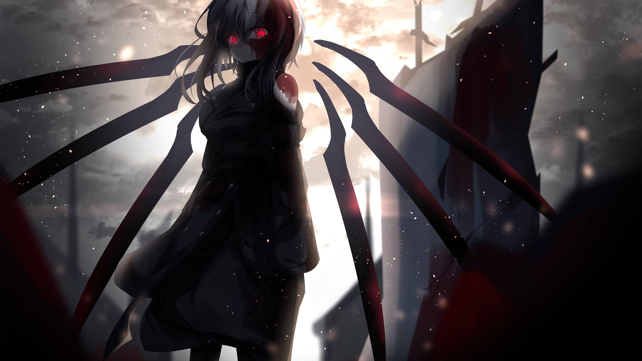 2048x1152 HD Wallpaper Red Glowing Eyes Anime Girl