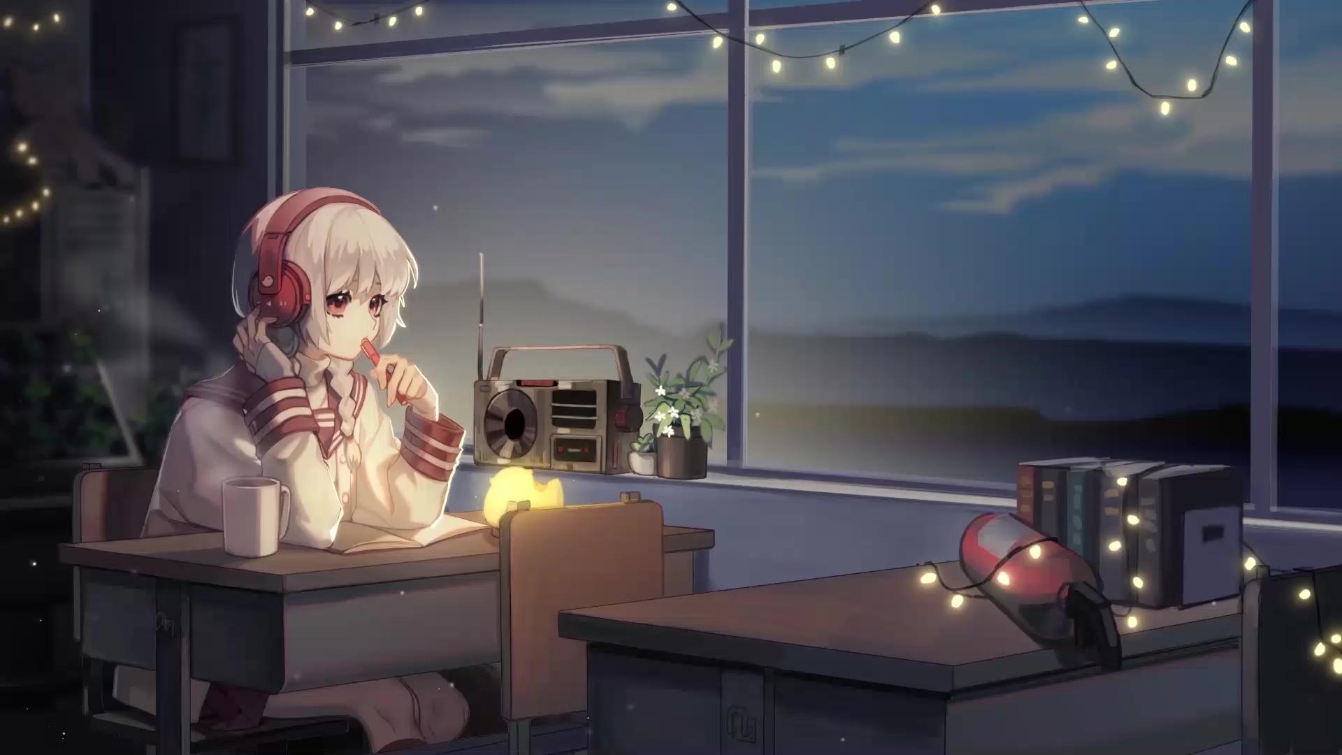 1920x1080 Anime Girl Listening To Radio Live
