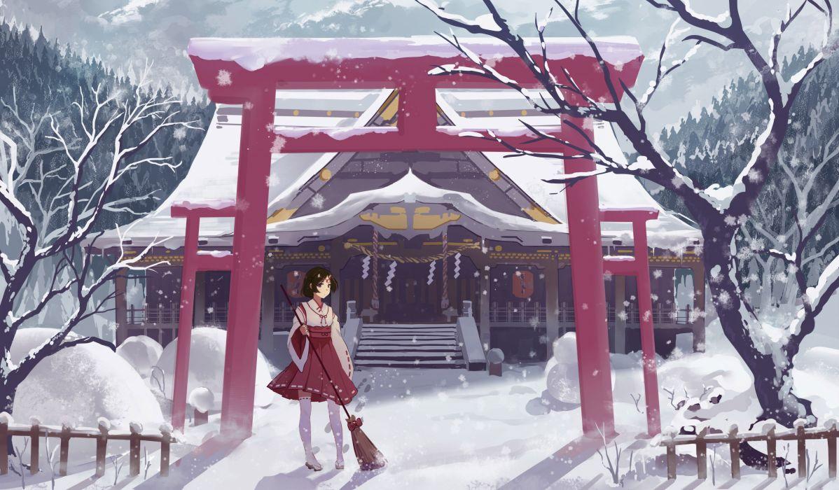 1198x700 Anime girl winter dress snow cute wallpaperx1753