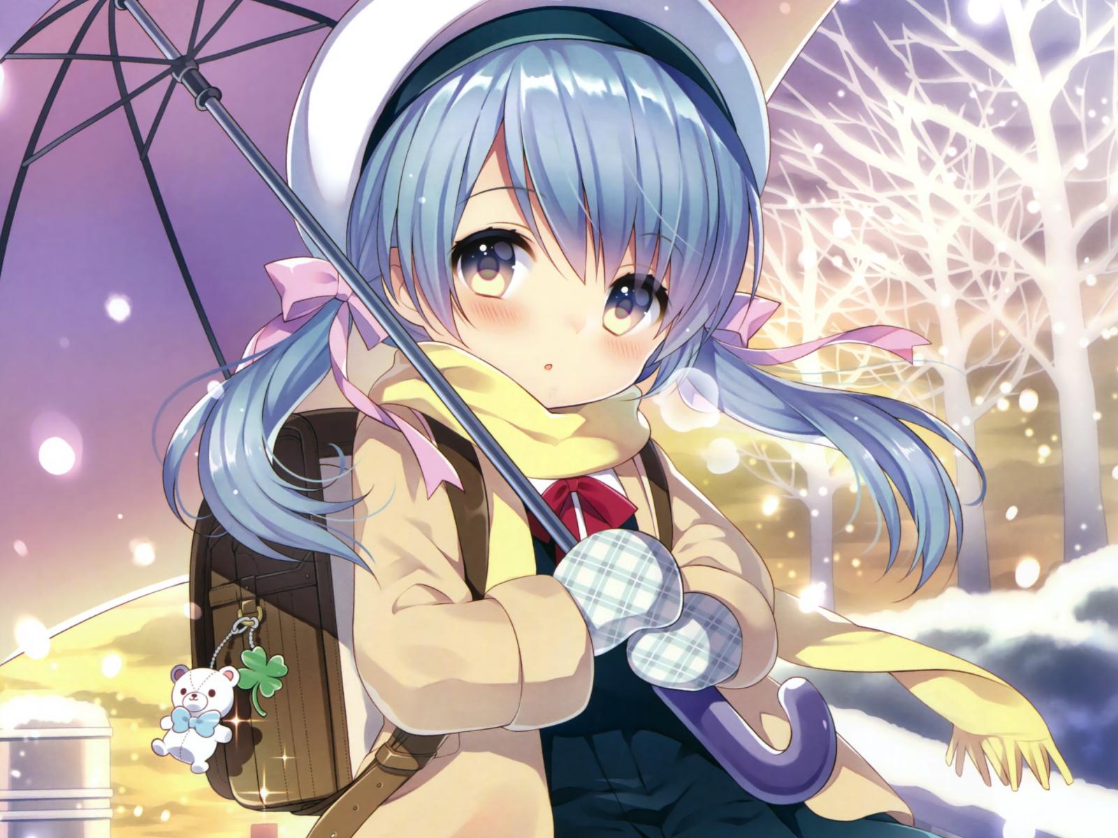 1600x1200 Desktop Wallpaper Winter, Cute Anime Girl, Umbrella, HD Image, Picture, Background, Rtzn7v