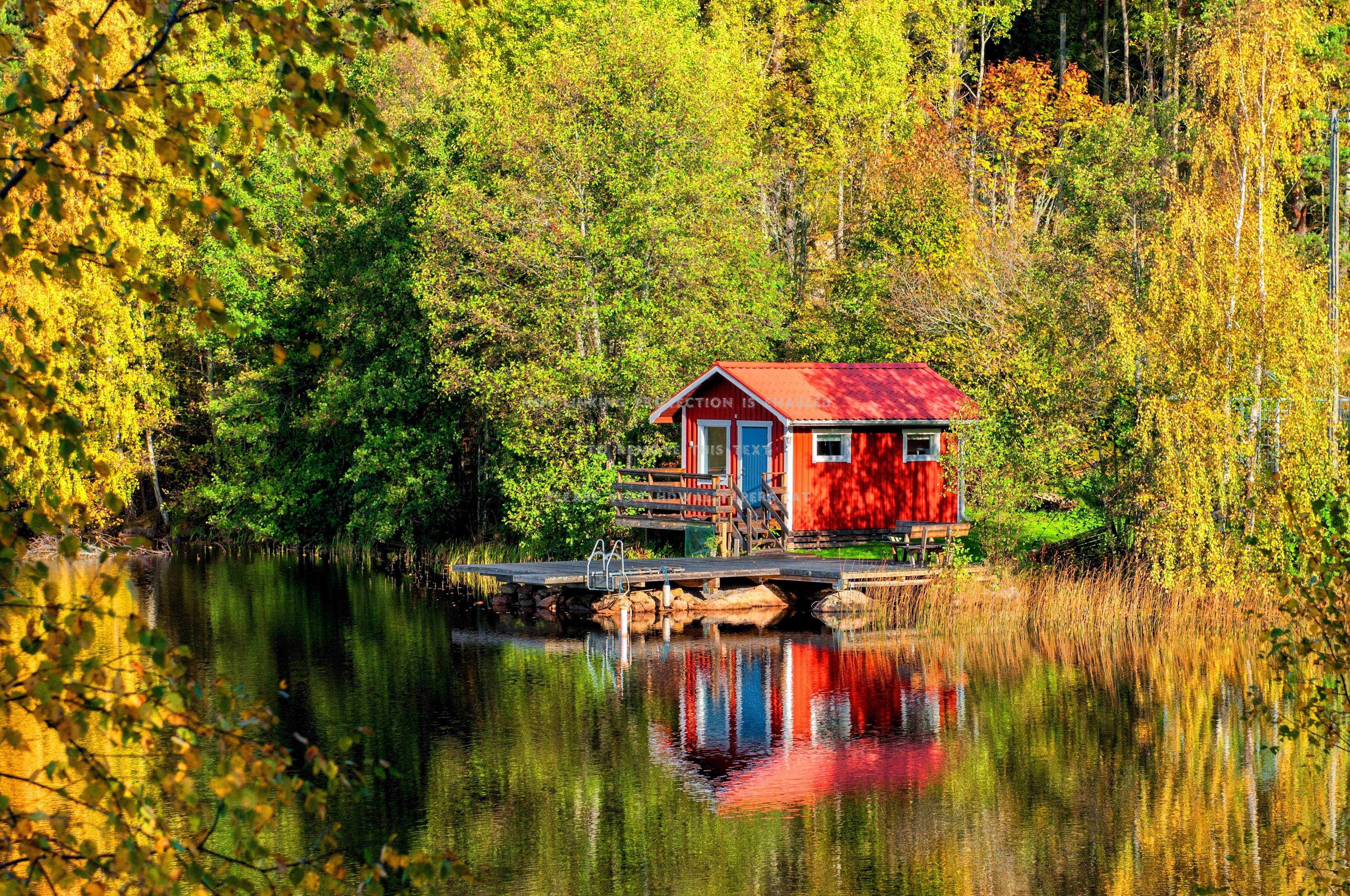 3941x2618 cabin on autumn lakeshore tranquility fall
