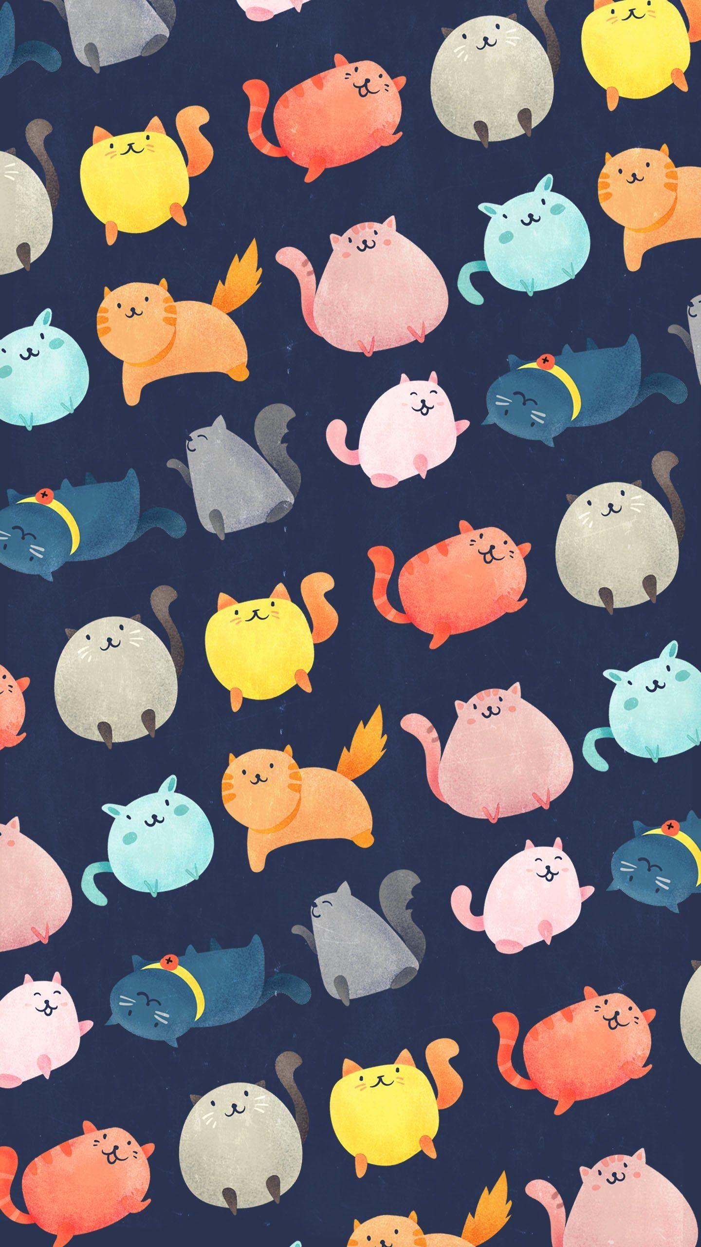 1440x2560 Мои фото. Cat pattern wallpaper, Cute cartoon wallpaper, Cartoon wallpaper