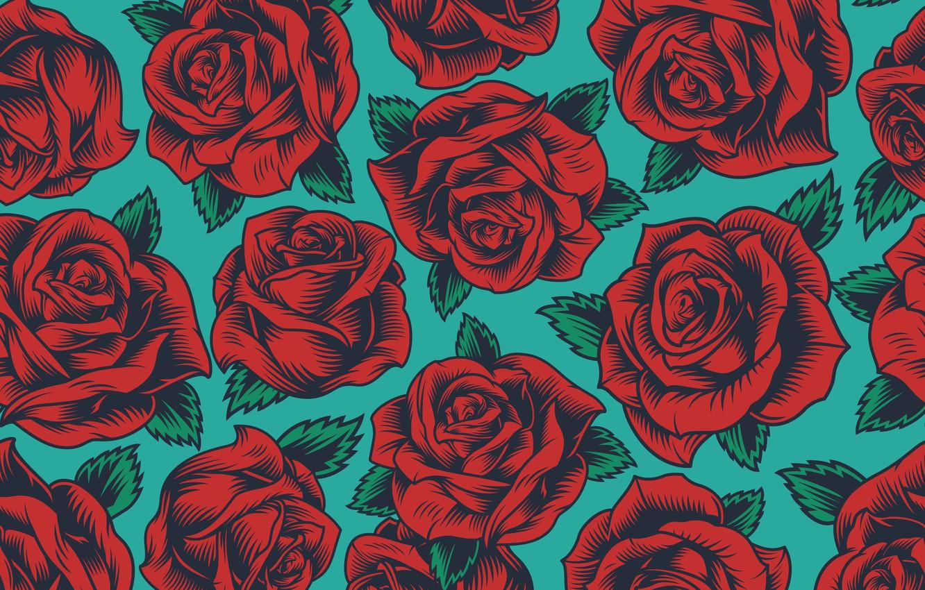 1332x850 Wallpaper flowers, retro, background, blue, roses, red, vintage image for desktop, section текстуры