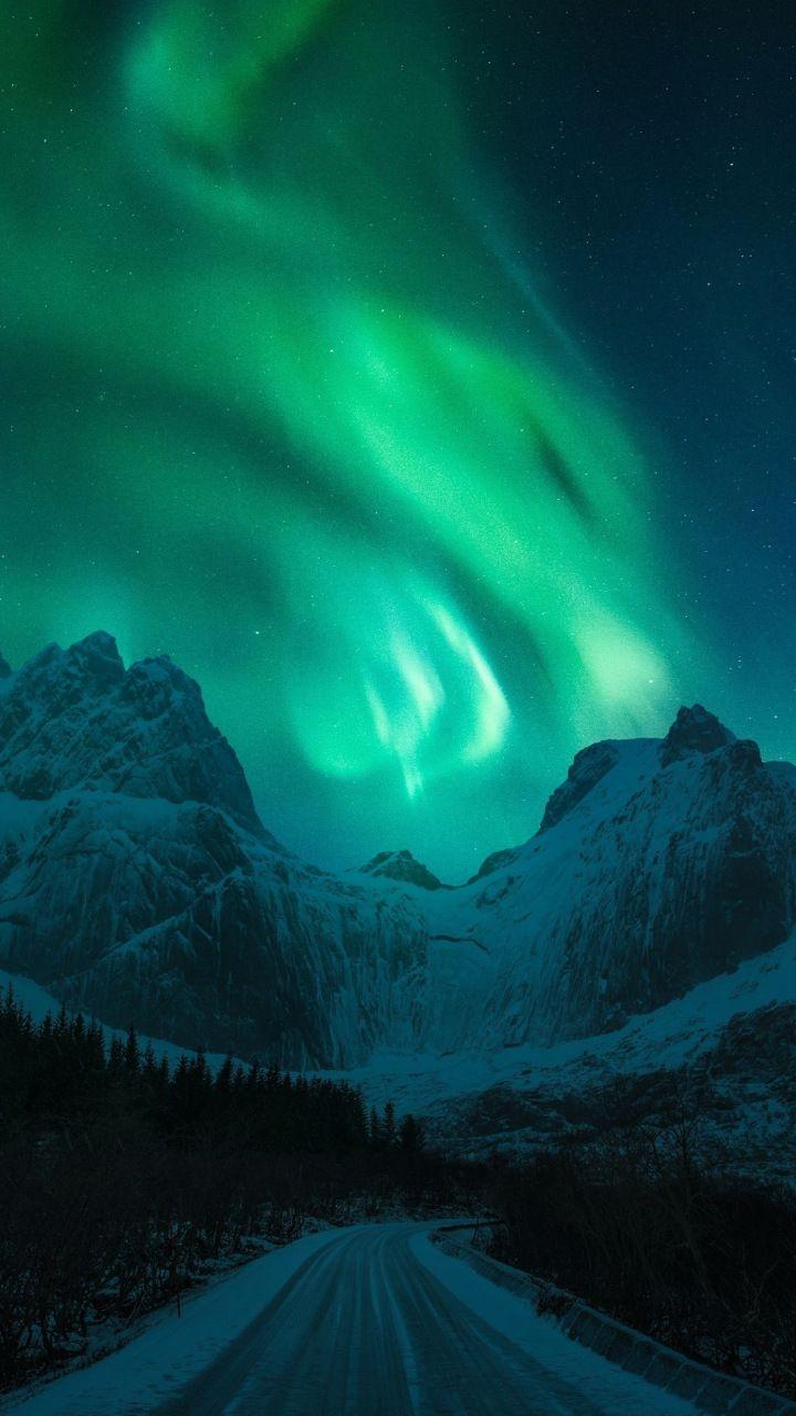 720x1280 Road, mountains, Aurora Borealis, nature, 720x1280 wallpaper. Northern lights wallpaper, Aurora borealis, Aurora borealis northern lights