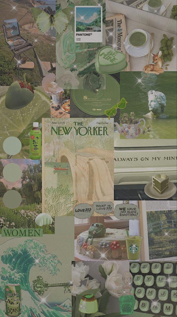 671x1200 Collage Aesthetic Wallpaper Sage Green