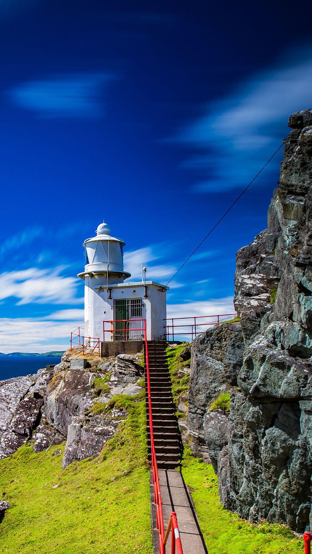 1080x1920 Image Ireland Tooreen Cork Sea Nature stairway Lighthouses 1080x1920