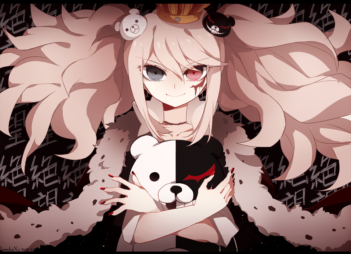 1200x868 #anime girls, #Monobear, #Enoshima Junko, #anime, #teddy bears, #white, #pink hair, #black, #Danganronpa, wallpaper. Mocah HD Wallpaper