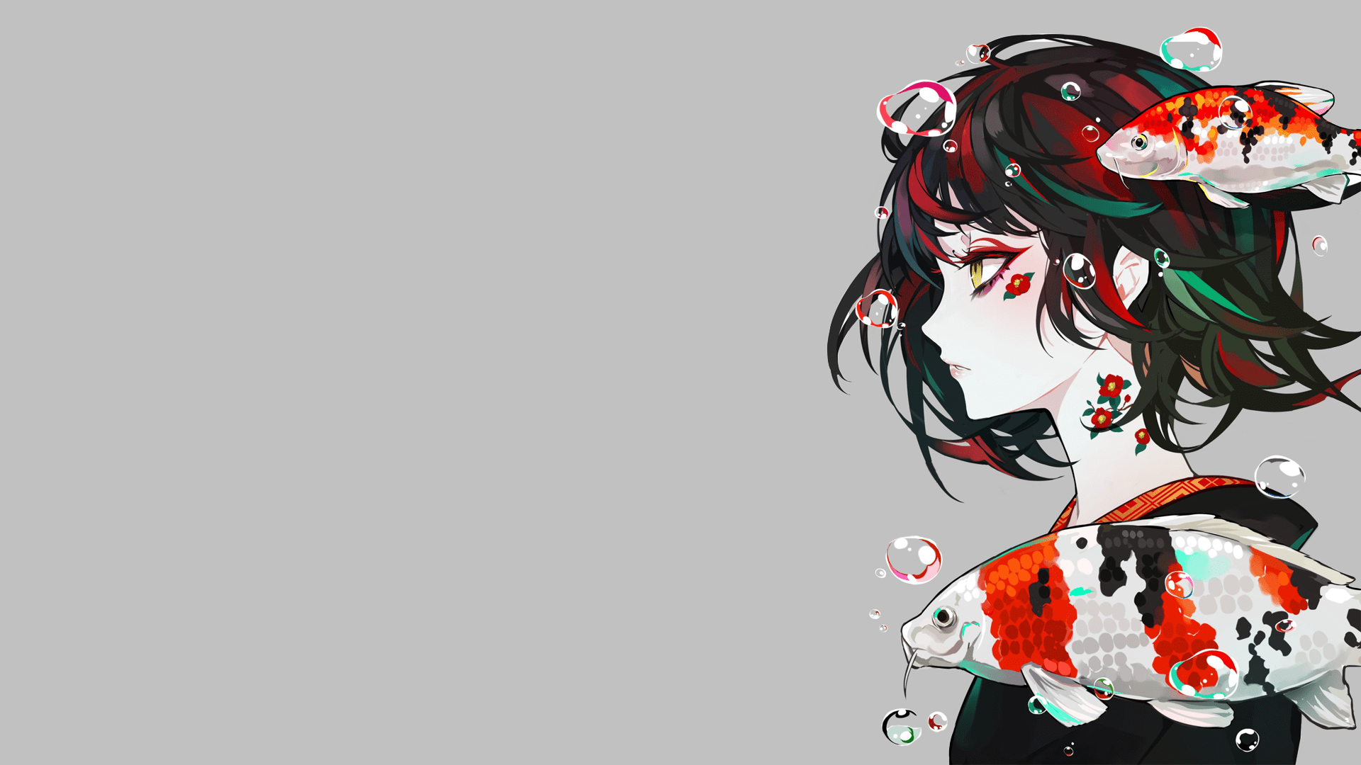 1920x1080 Anime Manga Anime Girls Fish Gray Gray Background Simple Background LAM Minimalism Simple Wallpaper:1920x1080