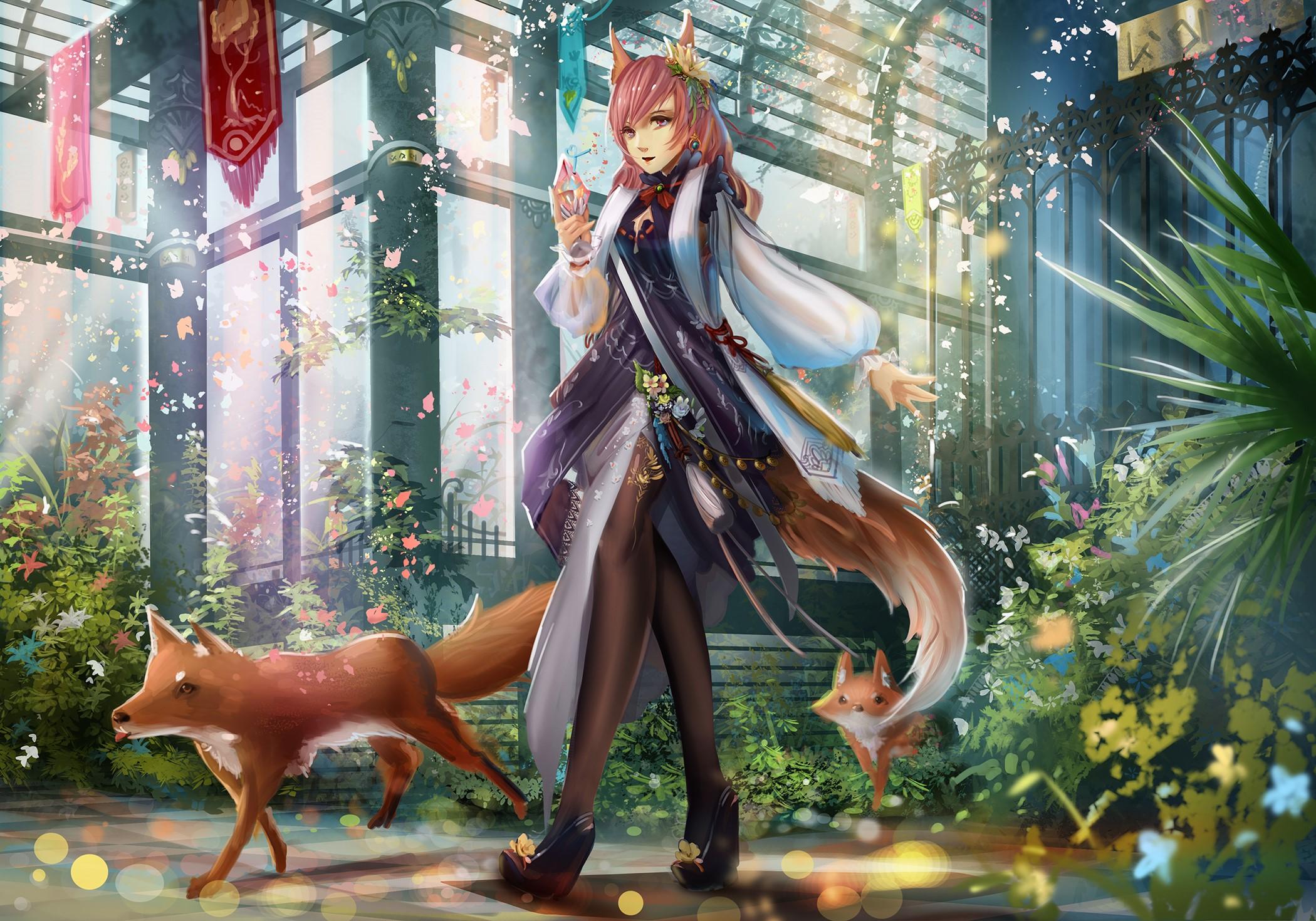 2100x1470 Girl, Anime, Fox, Building, Suit wallpaper