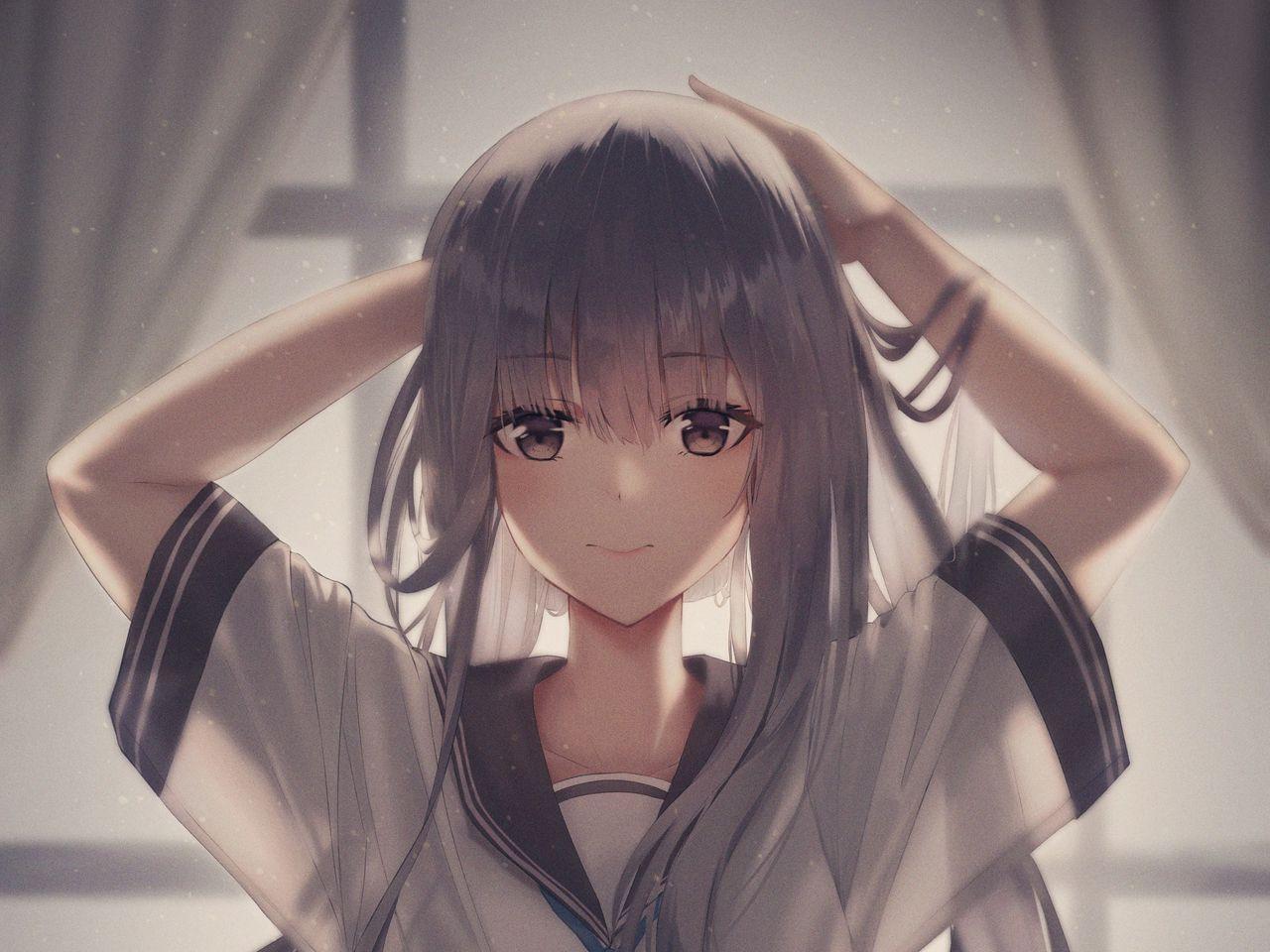 1280x960 Download wallpaper 1280x960 girl, smile, sailor suit, anime, art standard 4:3 HD background