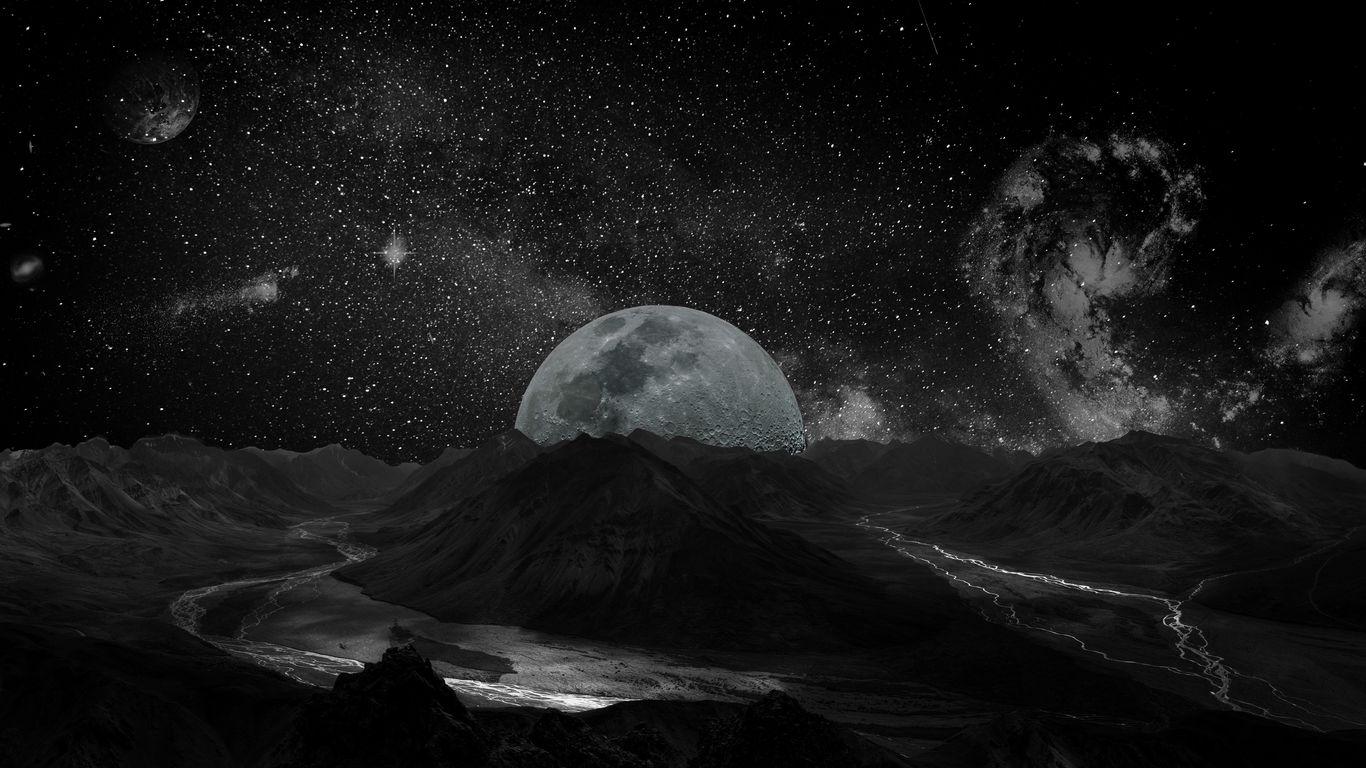 1366x768 Download wallpaper 1366x768 moon, planet, stars, galaxy, space tablet, laptop HD background