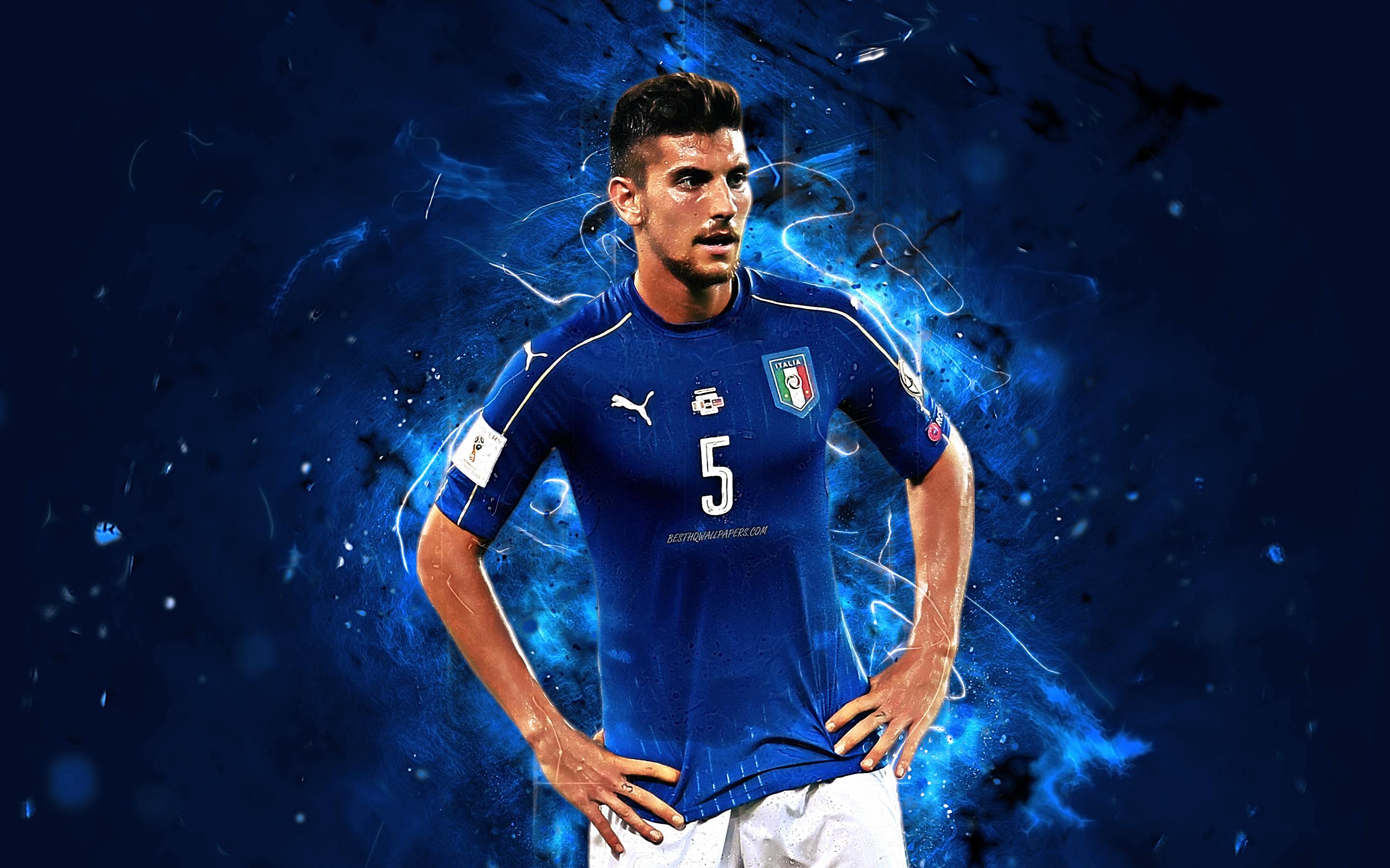 2880x1800 Download wallpaper Lorenzo Pellegrini, abstract art, Italy National Team, football, fan art, Pellegrini, soccer, neon lights, Italian football team for desktop with resolution 2880x1800. High Quality HD picture wallpaper