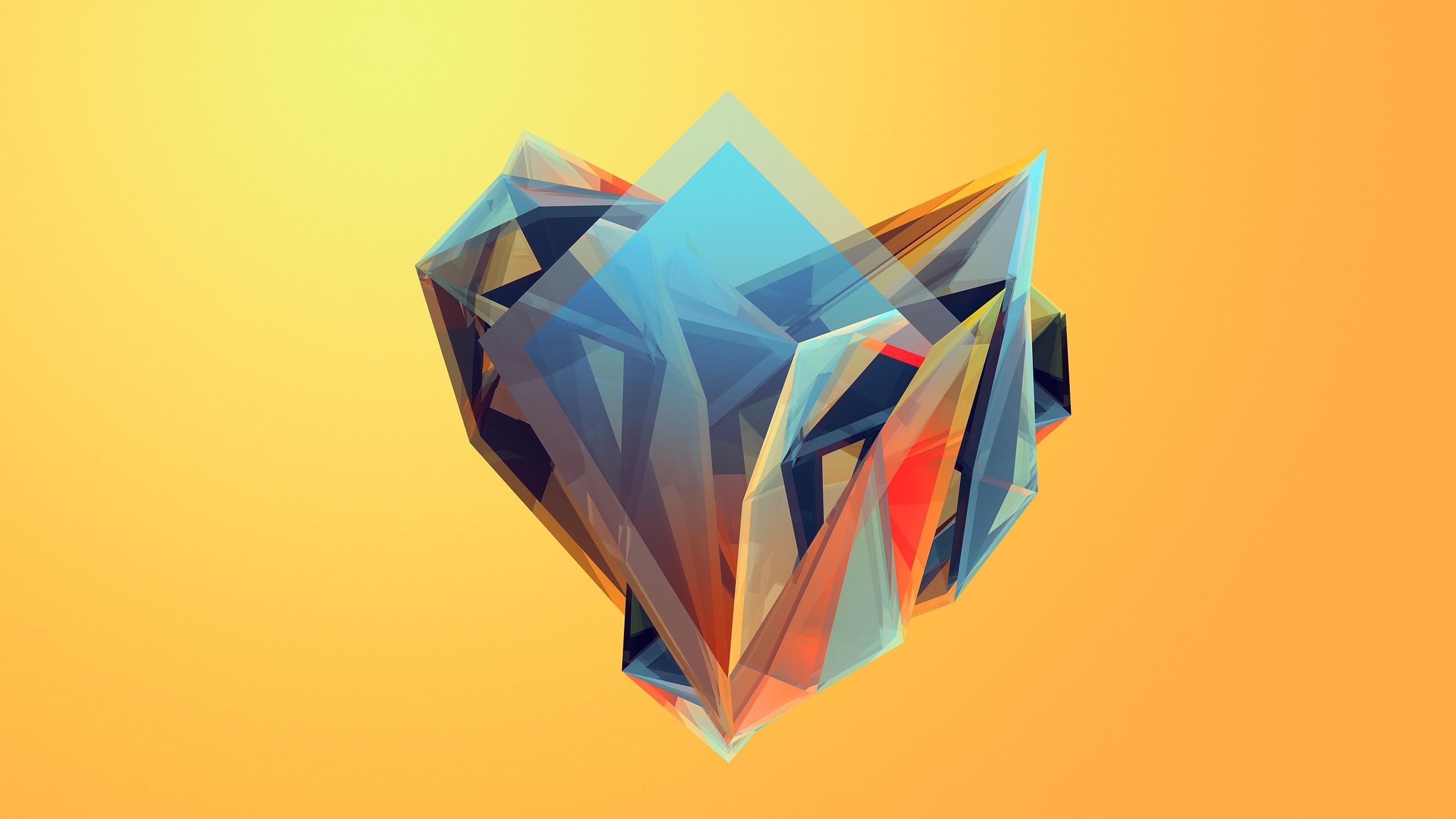 2560x1440 #geometry, #Facets, #digital art, #orange background, #colorful, #simple background, #gradient, #artwork, #minimalism, #Justin Maller, wallpaper. Mocah HD Wallpaper