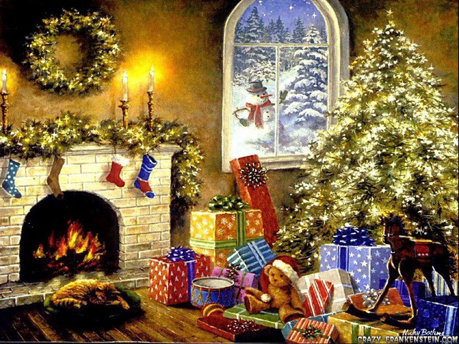 1600x1200 Vintage Christmas Fireplace Wallpaper