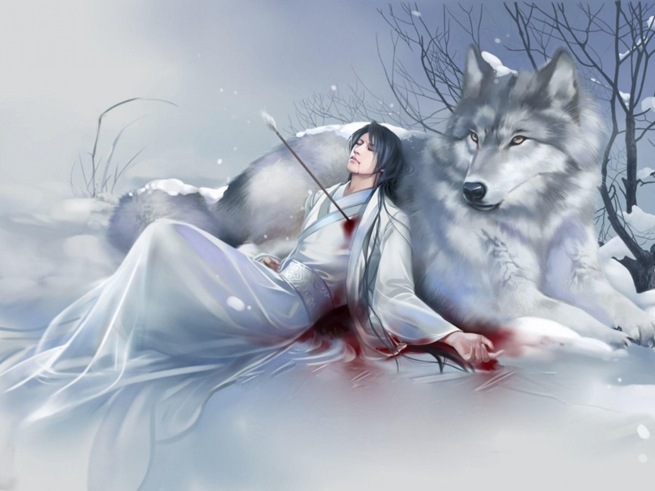 2560x1920 Anime Wolves With Wings Wallpaper