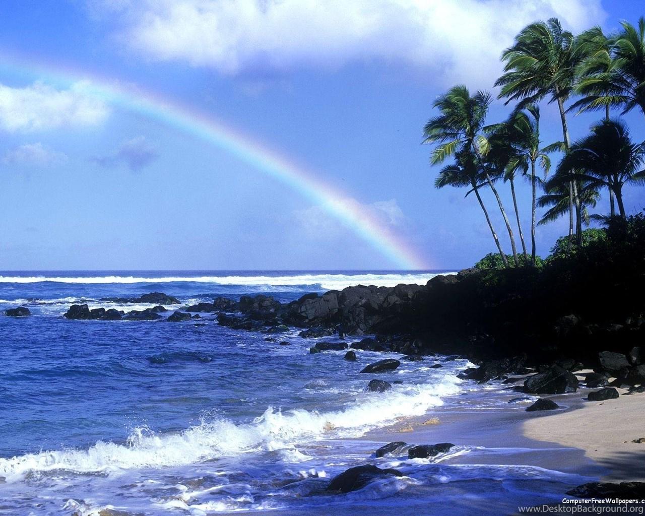 1280x1024 RAINBOW OVER THE NORTH SHORE COASTLINE OAHU HAWAII WALLPAPER. Desktop Background