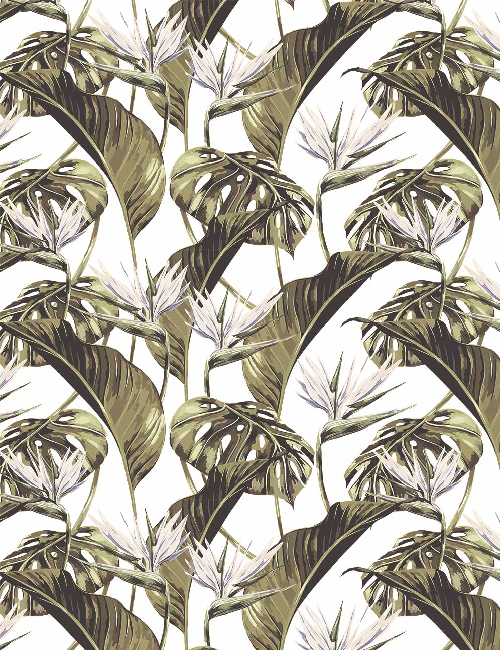 996x1296 White & Green Tropical Leaf Wallpaper