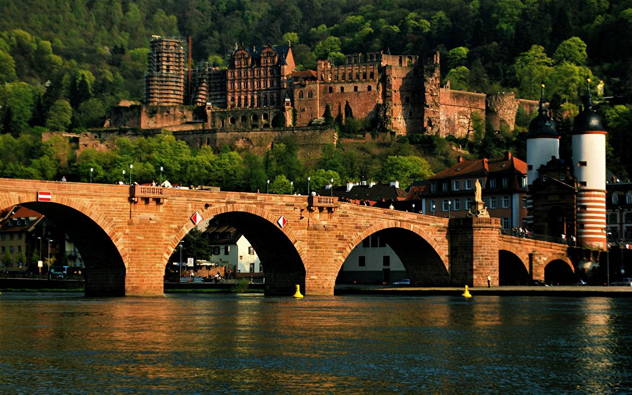 1280x800 Photos Germany Heidelberg castle, Neckar river bridge Castles Rivers