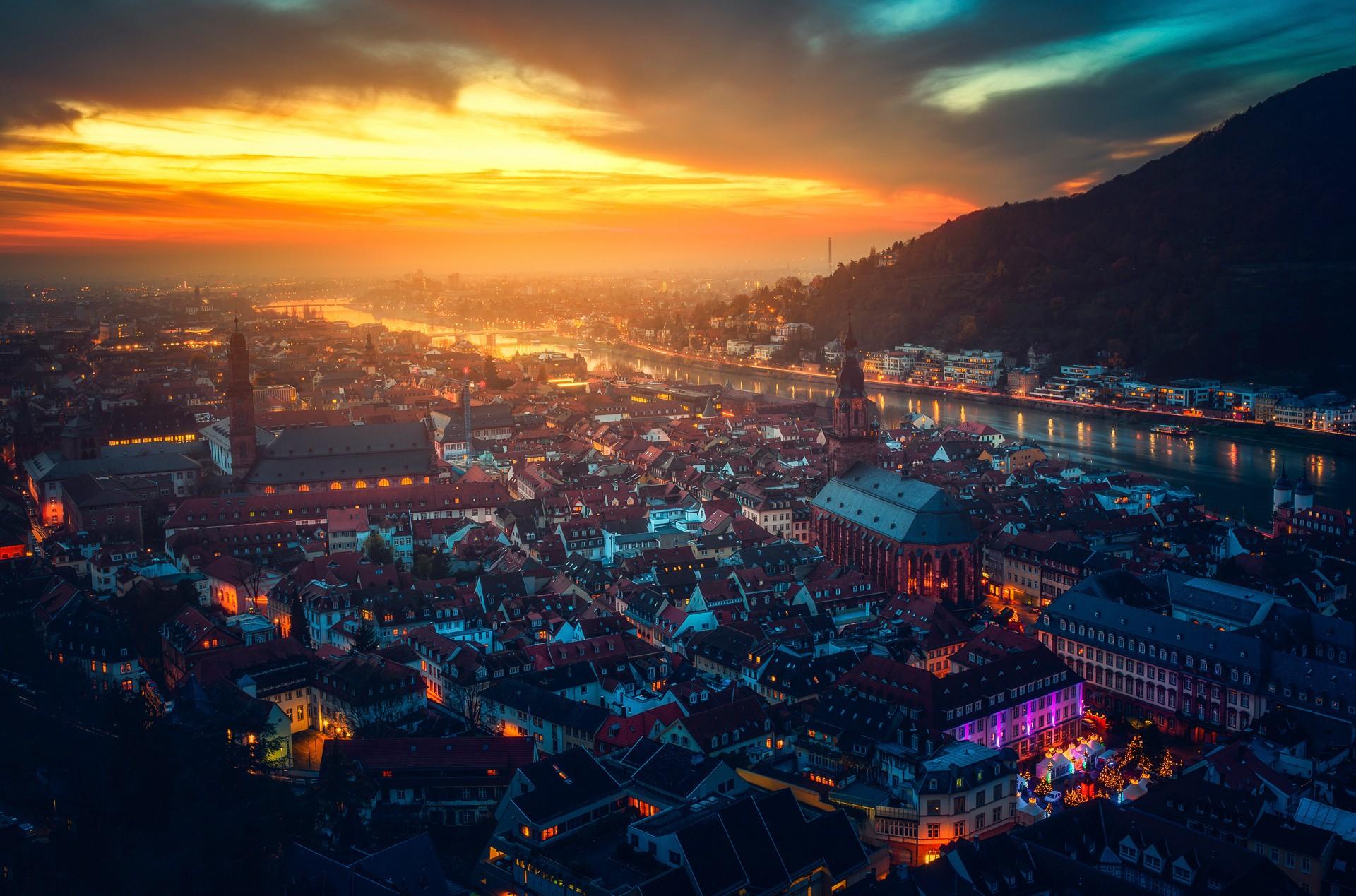 1920x1269 #castle, #Heidelberg, #Germany, #sky lanterns, #mountains, #cityscape, #landscape, #river, #sunset, #sunlight, #city, wallpaper. Mocah HD Wallpaper