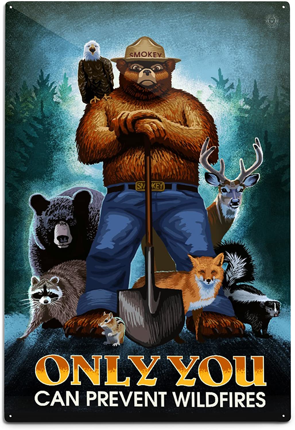 1028x1500 Lantern Press Smokey Bear, Only You Can Prevent Wildfires 77582 (12x18 Aluminum Wall Sign, Metal Wall Decor): Posters & Prints