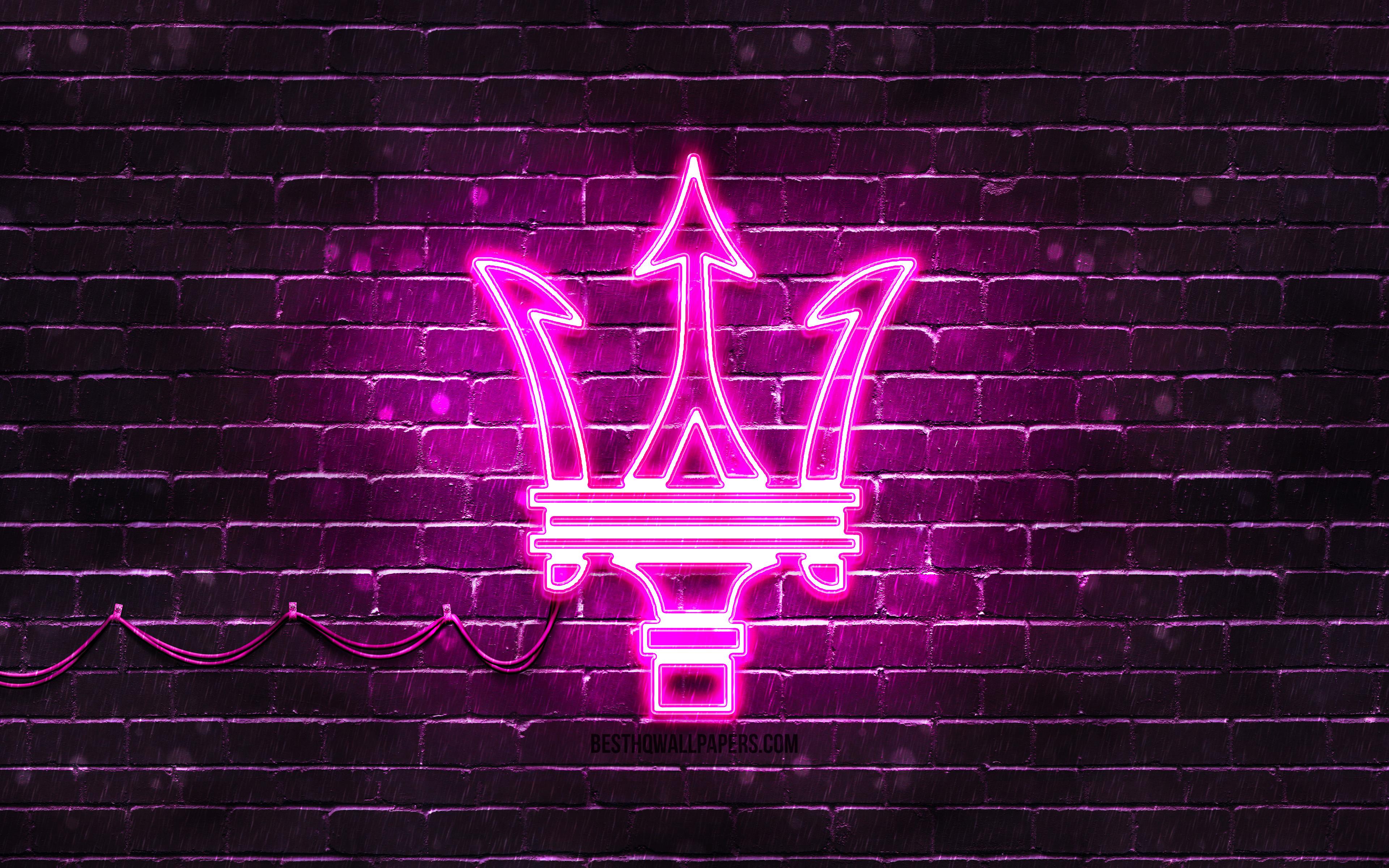 3840x2400 Download wallpaper Maserati purple logo, 4k, purple brickwall, Maserati logo, cars brands, Maserati neon logo, Maserati for desktop with resolution 3840x2400. High Quality HD picture wallpaper