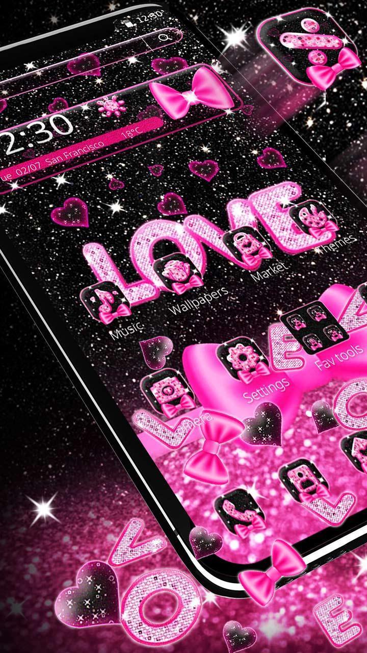 720x1280 3D Pink Love Glitter Gravity Theme for Android