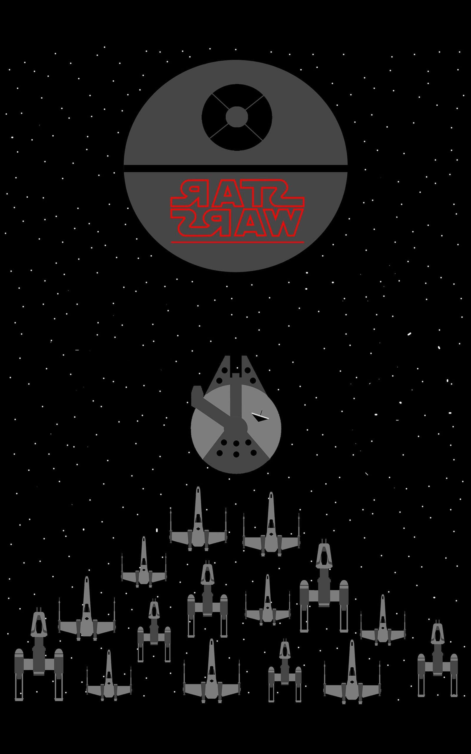 1600x2560 star wars millennium falcon x wing y wing death star space minimalism portrait display wallpaper