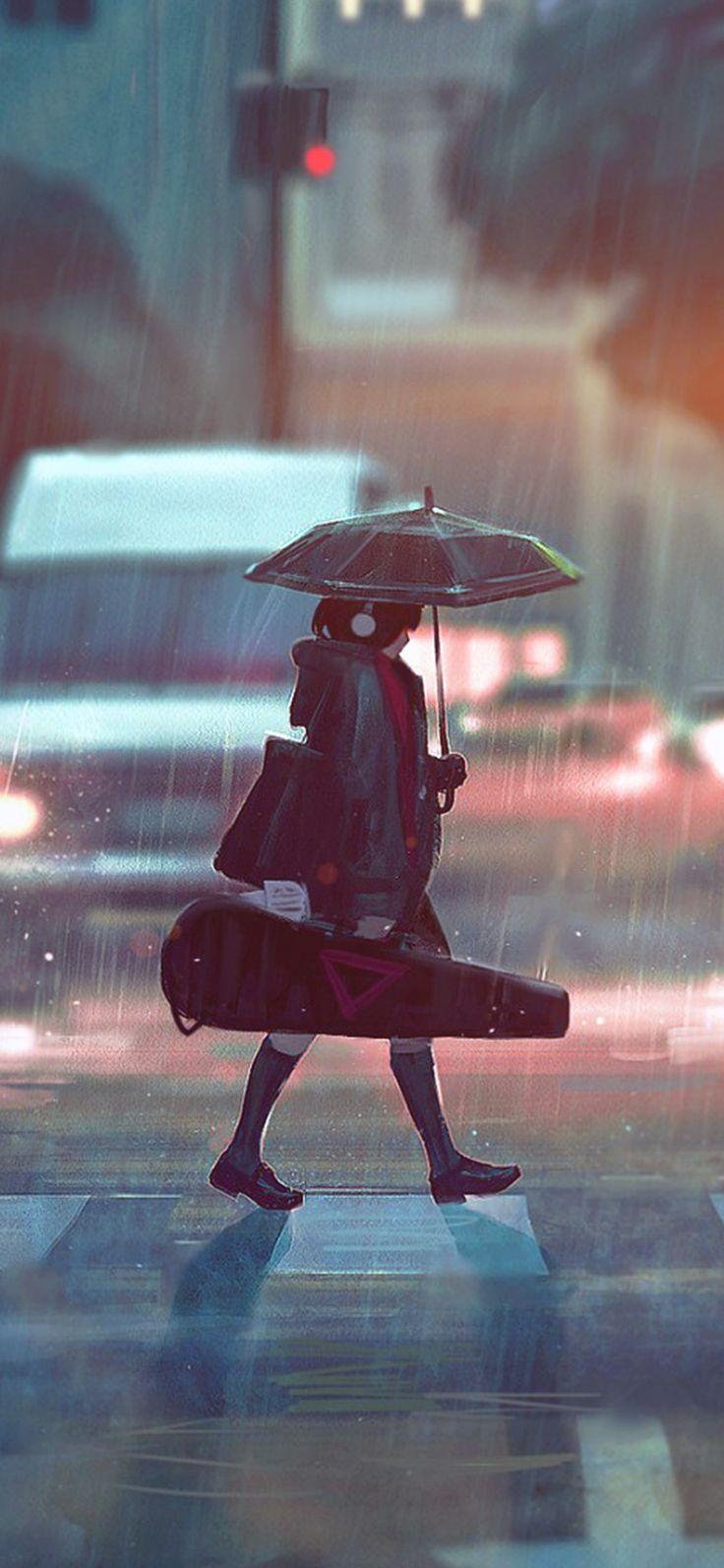 736x1593 Rainy Day Anime Paint Girl Art Illustration Flare Via F. Anime Wallpaper Phone, Anime Wallpaper Iphone, Rainy Wallpaper